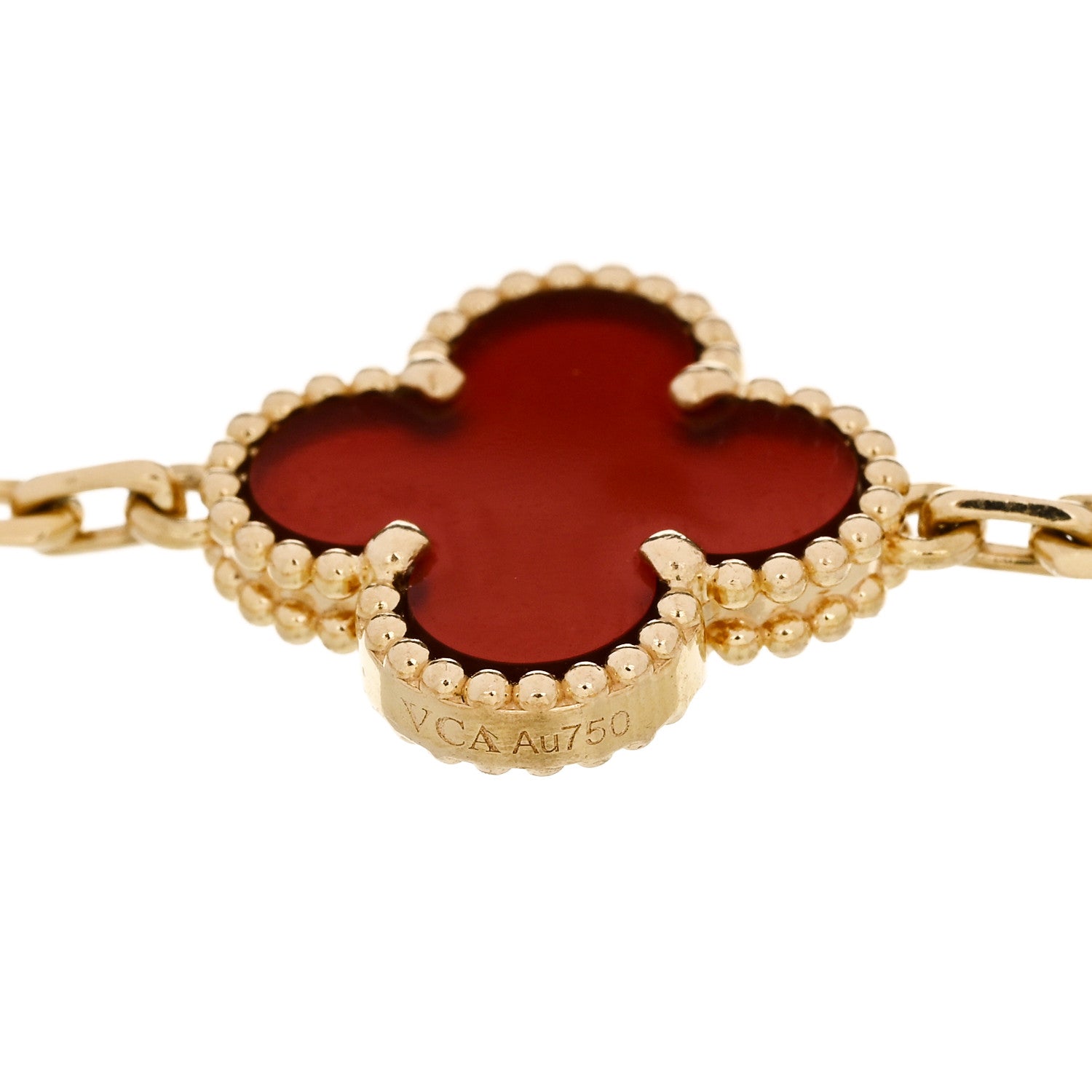18K Yellow Gold Carnelian 5 Motifs Vintage Alhambra Bracelet — view 4