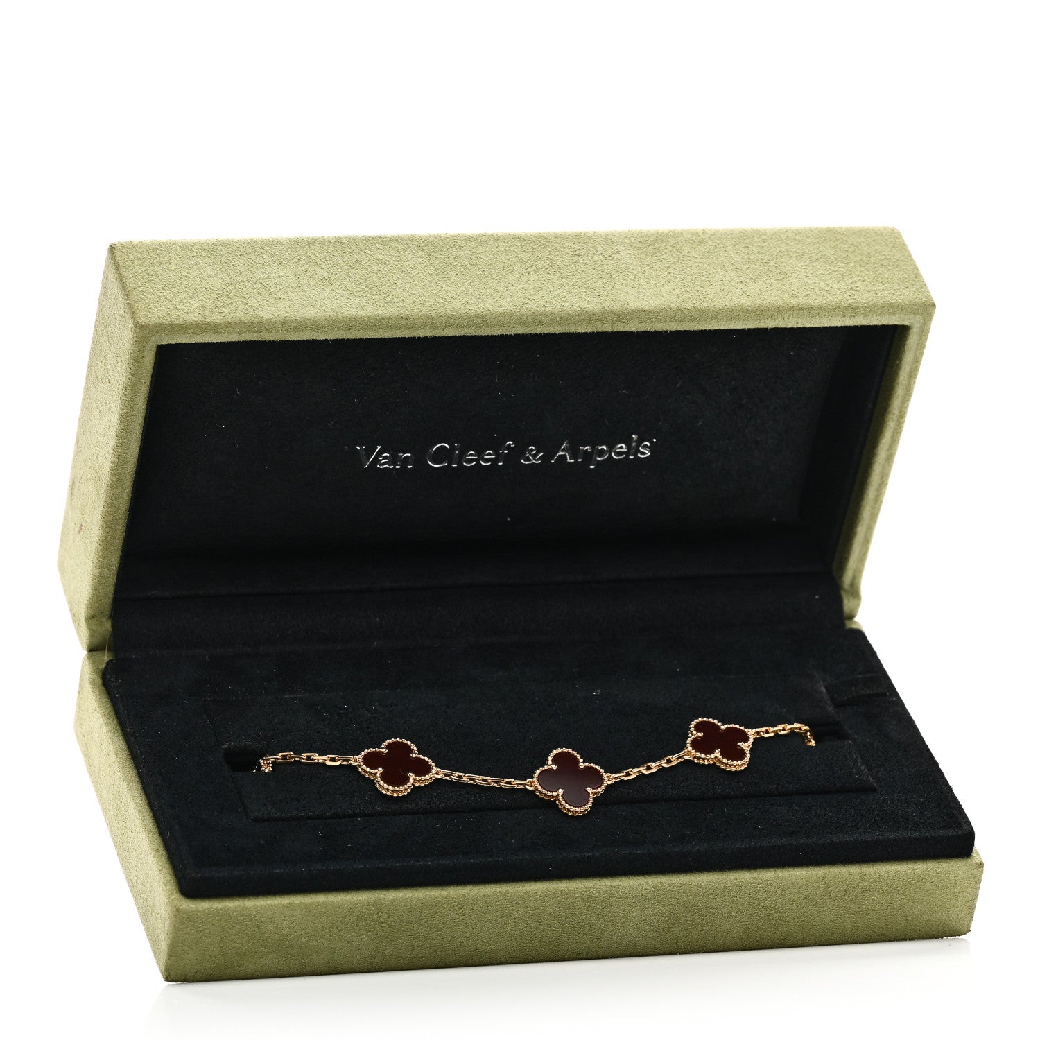 18K Yellow Gold Carnelian 5 Motifs Vintage Alhambra Bracelet — view 5