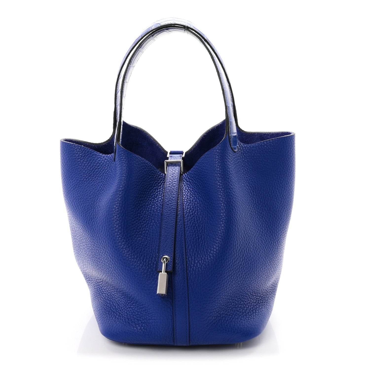 Taurillon Clemence Matte Alligator Picotin Lock Touch 22 MM Bleu Electrique