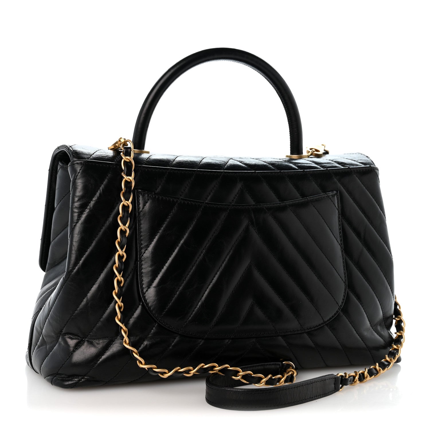 Calfskin Chevron Quilted Medium Coco Handle Flap Black — view 3