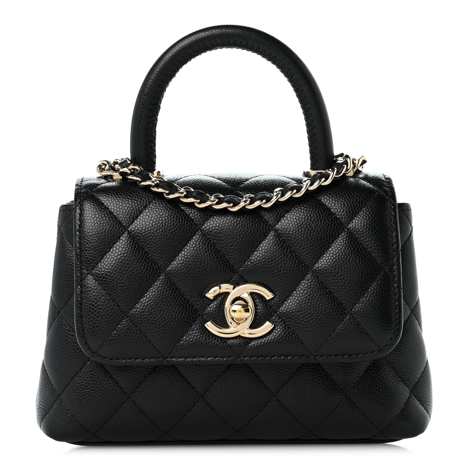 Caviar Quilted Coco Handle Clutch With Chain Black