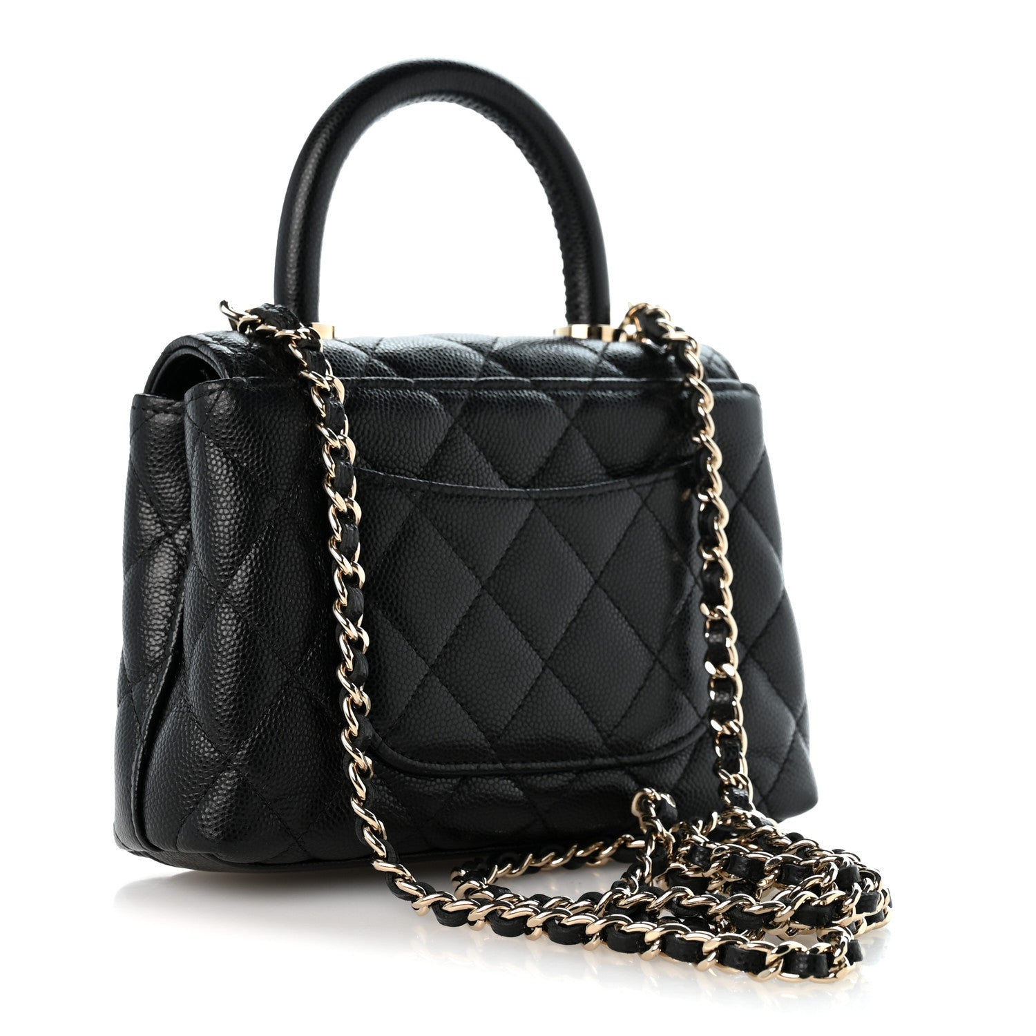 Caviar Quilted Coco Handle Clutch With Chain Black — view 3