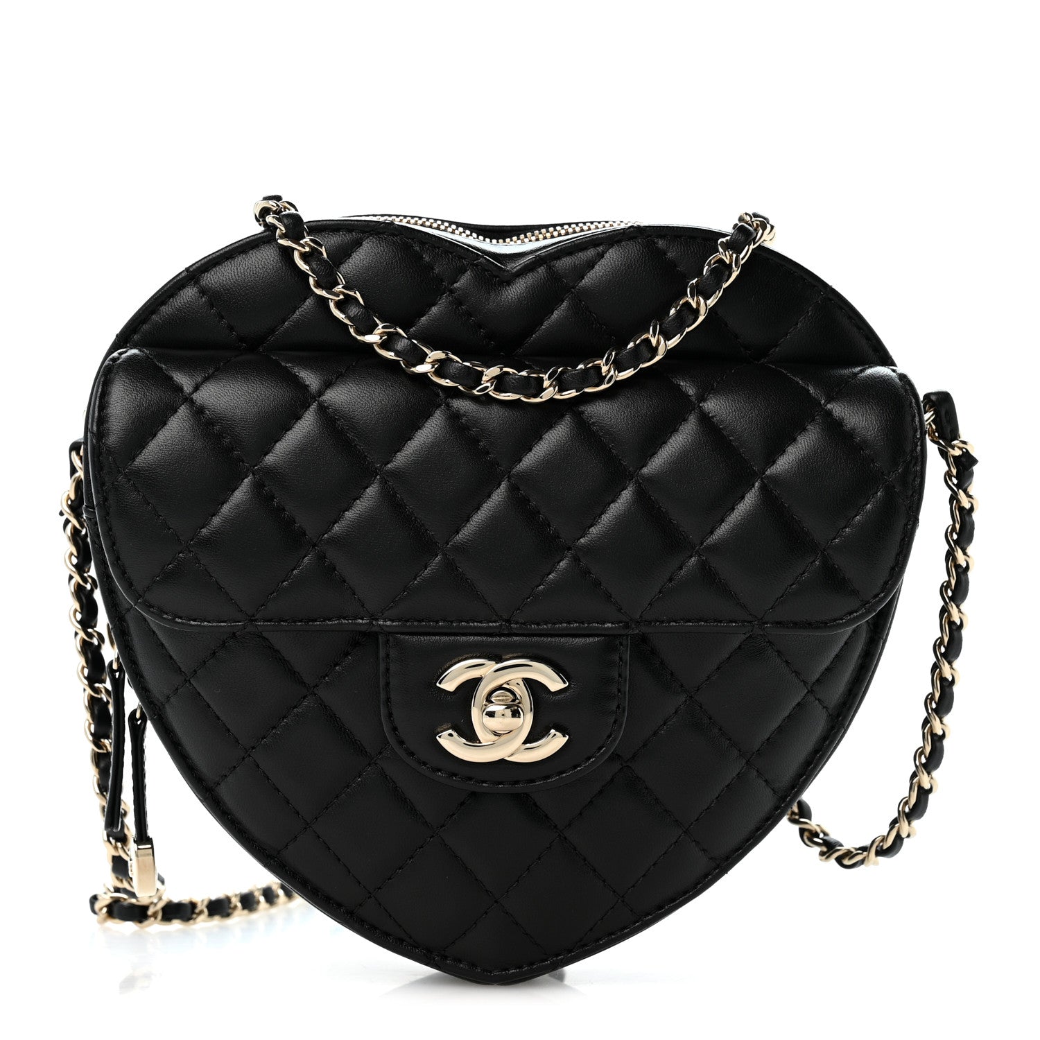 Lambskin Quilted Large CC In Love Heart Bag Black