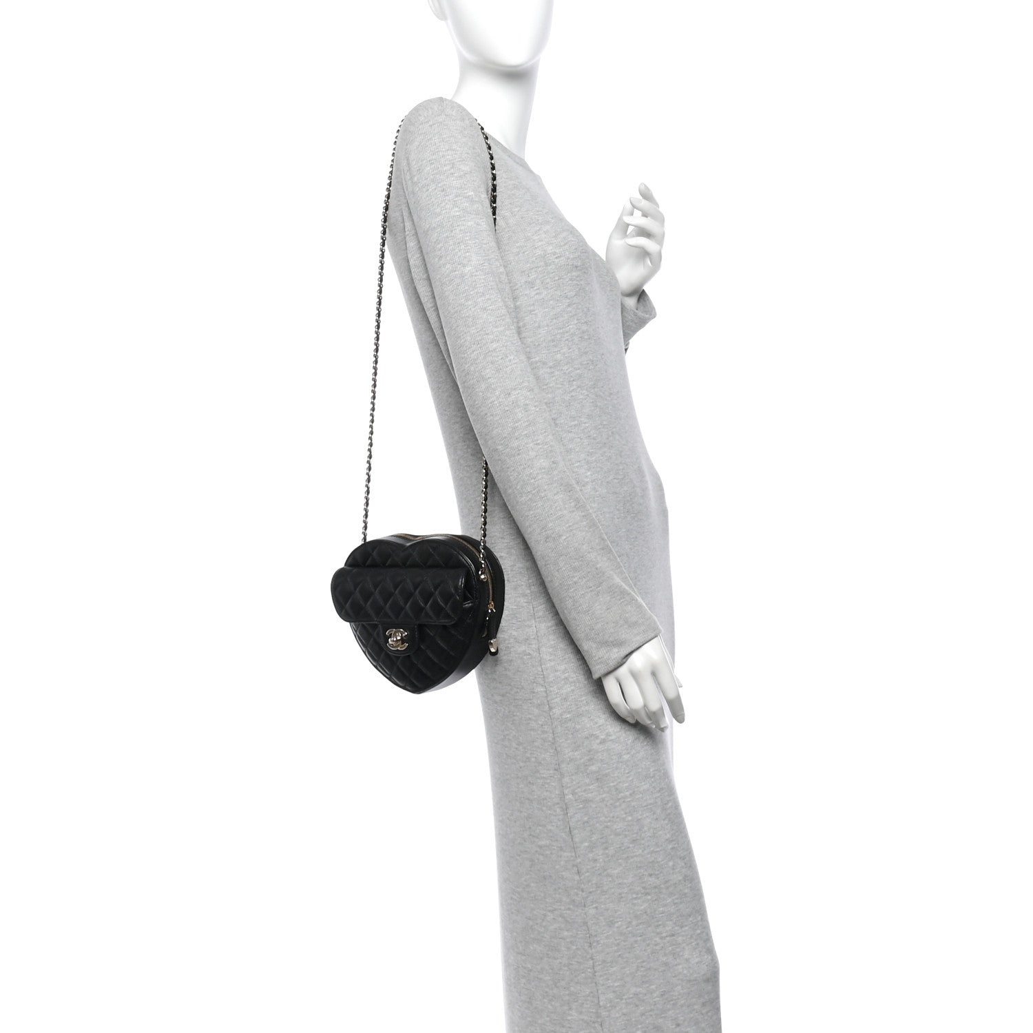 Lambskin Quilted Large CC In Love Heart Bag Black — view 2