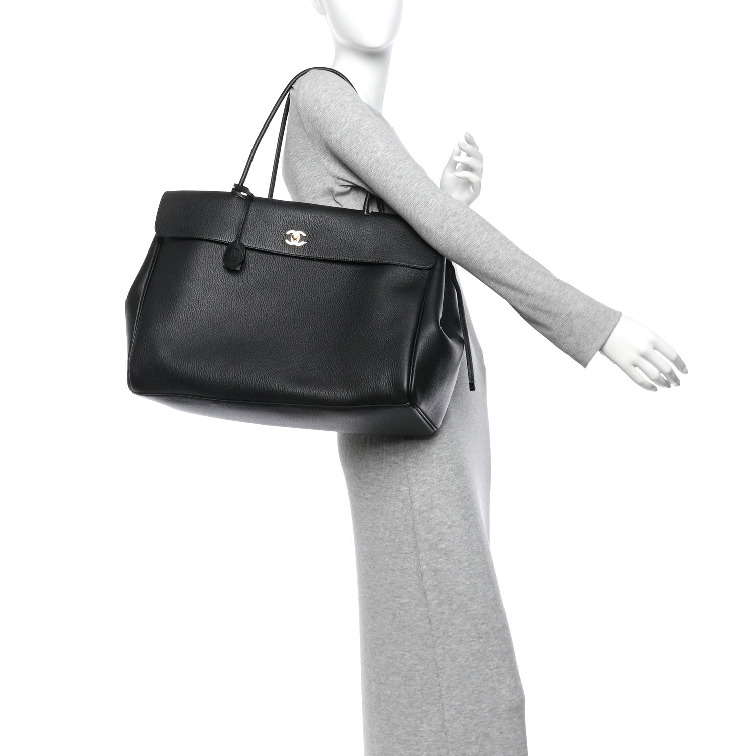 Grained Calfskin Large Urban Essentials Shopping Bag Black — view 2