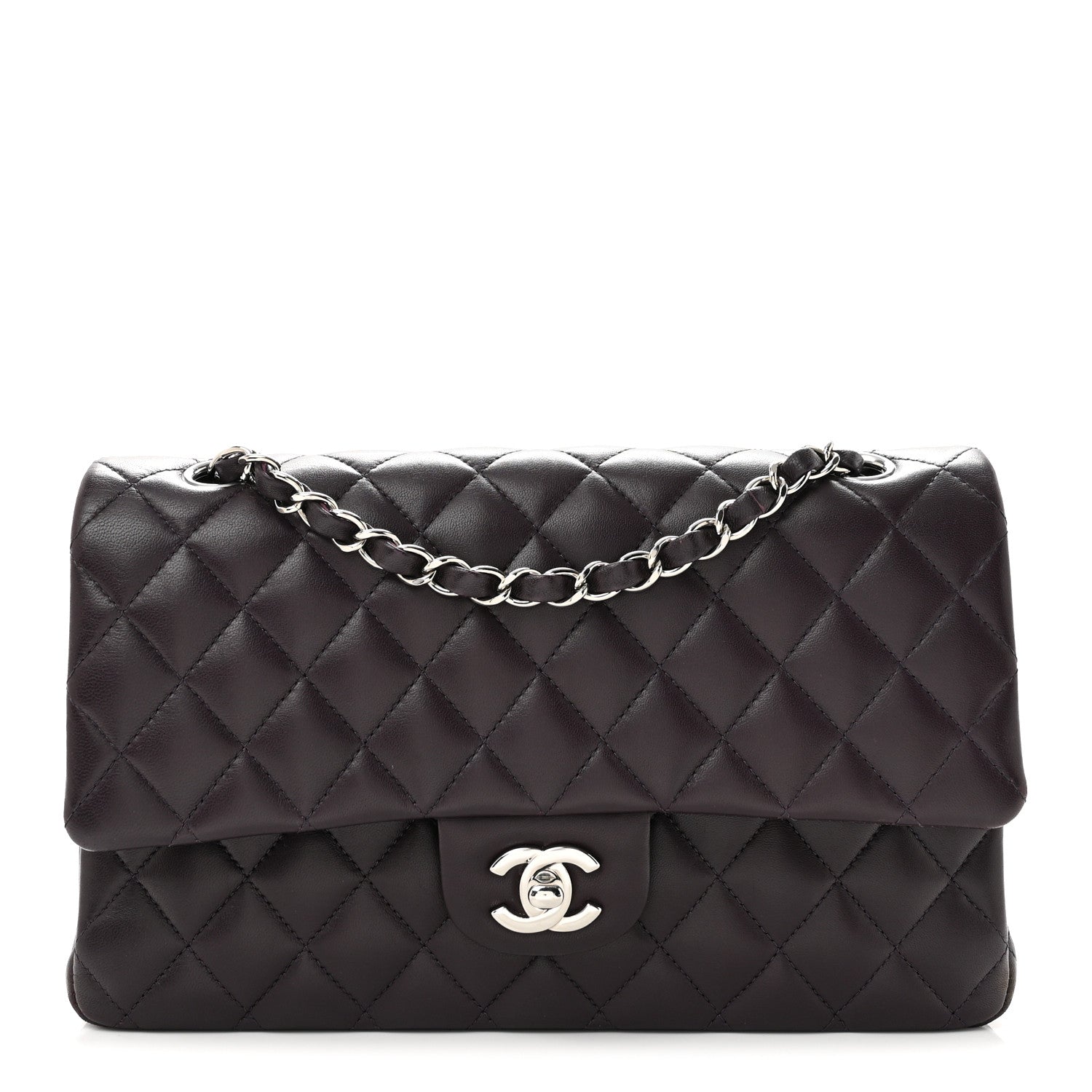 Lambskin Quilted Medium Double Flap Dark Purple