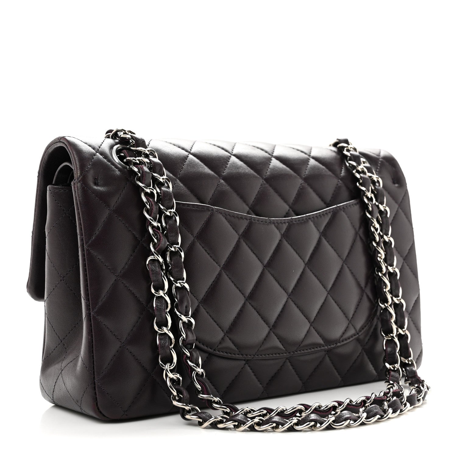 Lambskin Quilted Medium Double Flap Dark Purple — view 4