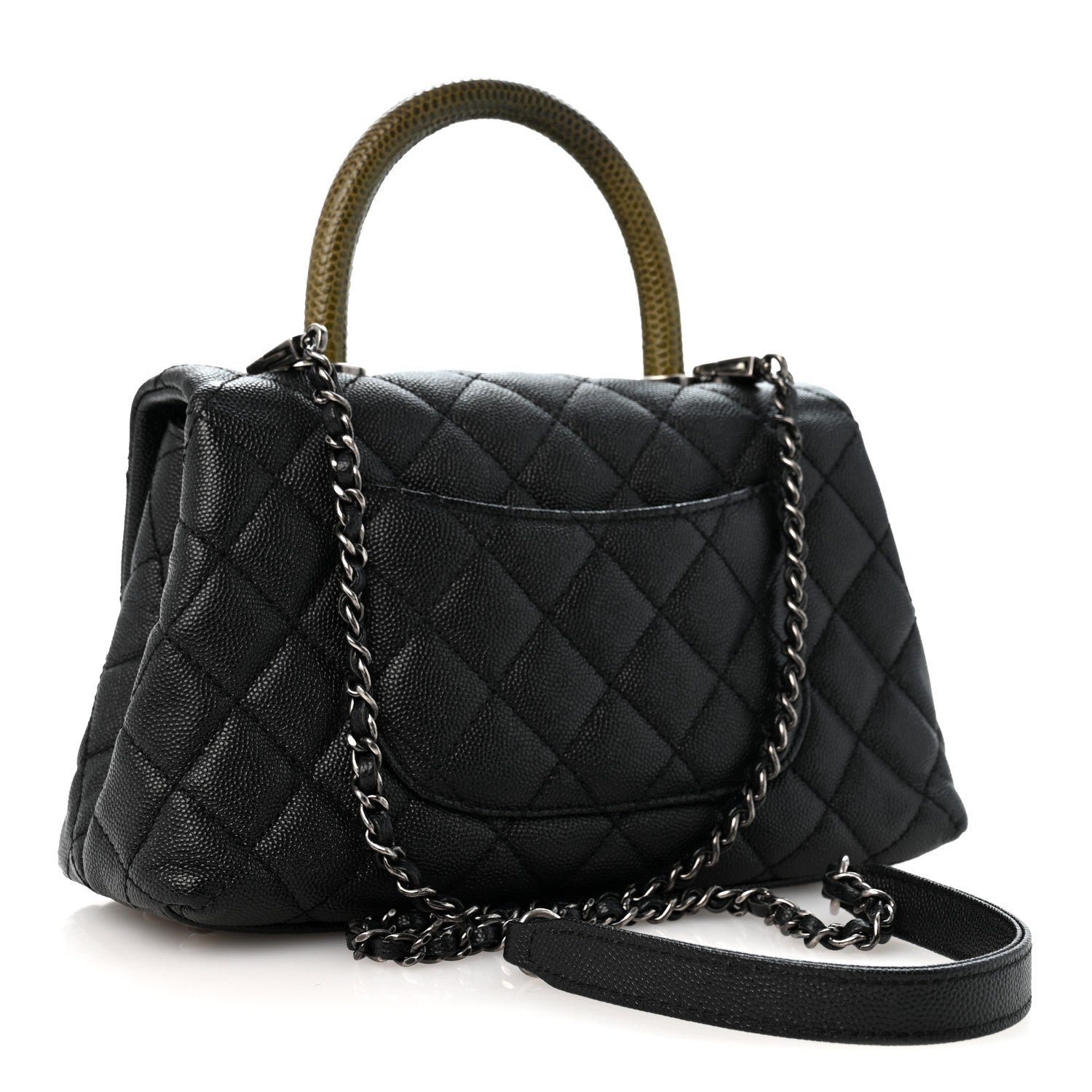Caviar Lizard Embossed Quilted Mini Coco Handle Flap Black — view 3