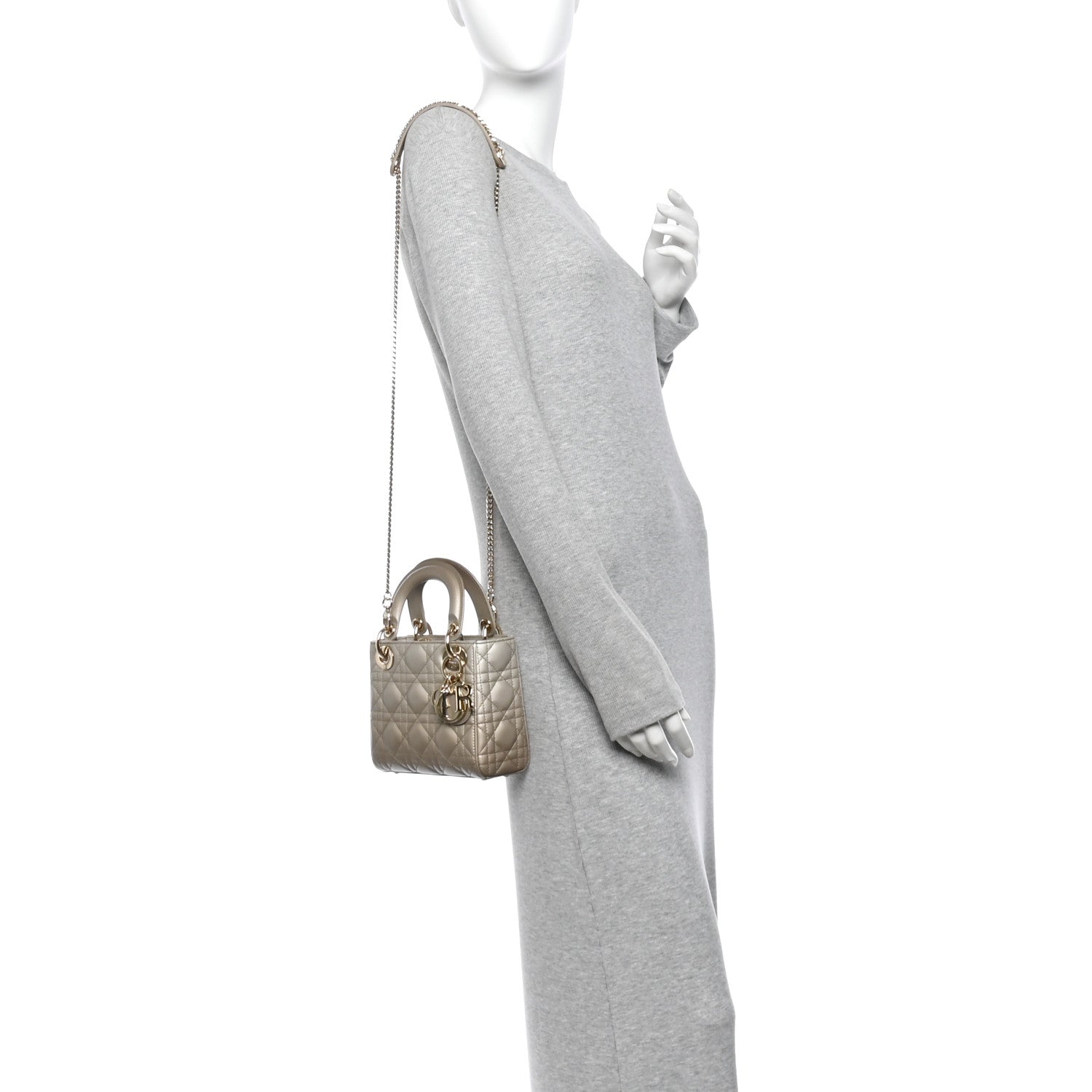 Metallic Lambskin Cannage Mini Lady Dior Gold — view 2
