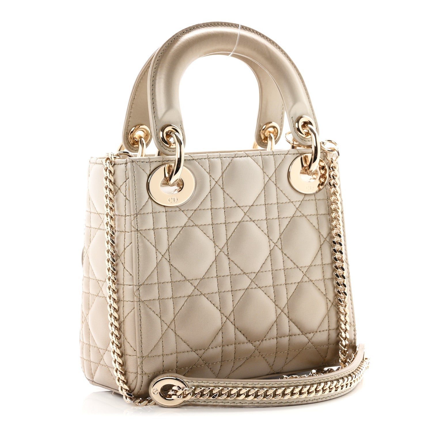 Metallic Lambskin Cannage Mini Lady Dior Gold — view 3