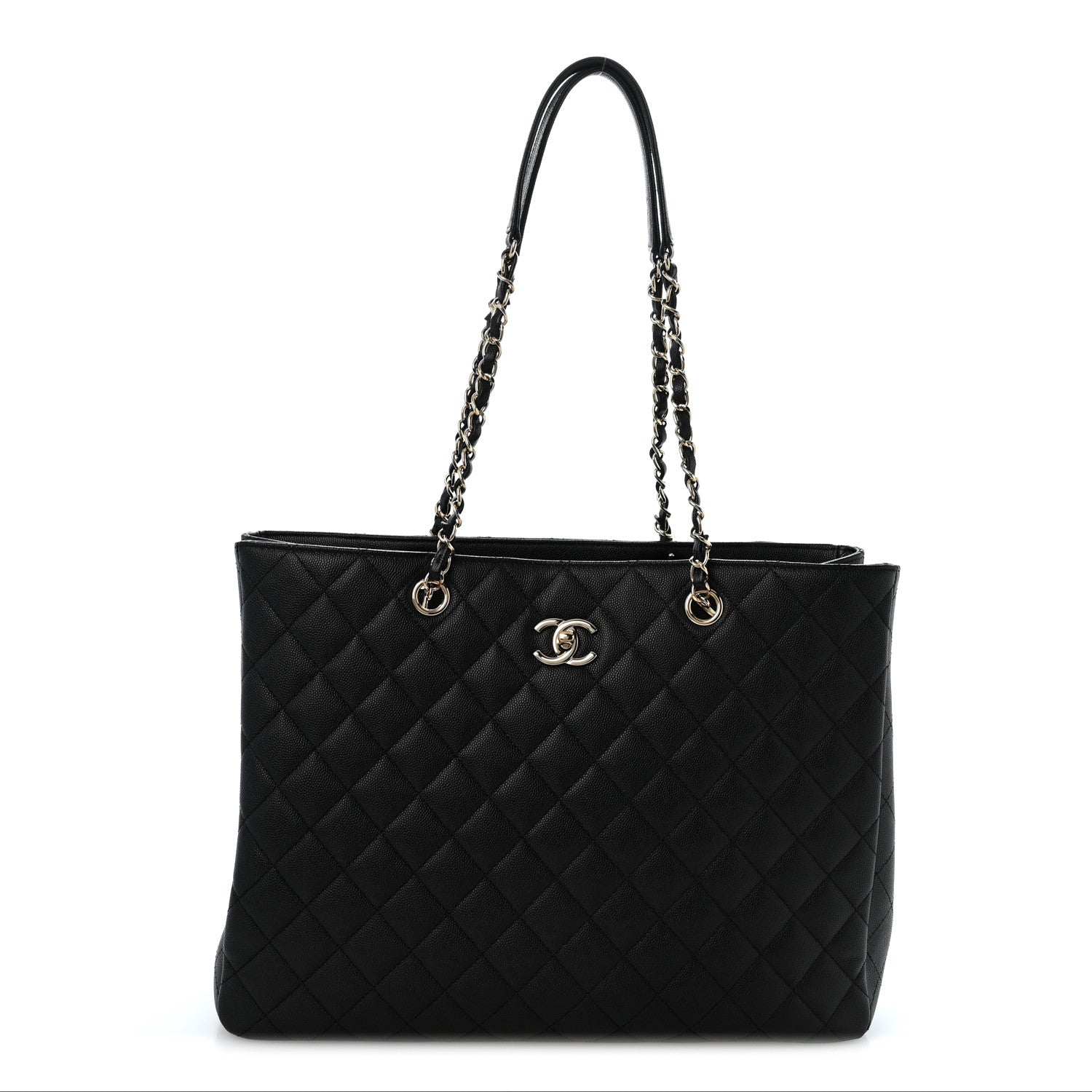 Caviar Quilted Large Shopping Tote Black