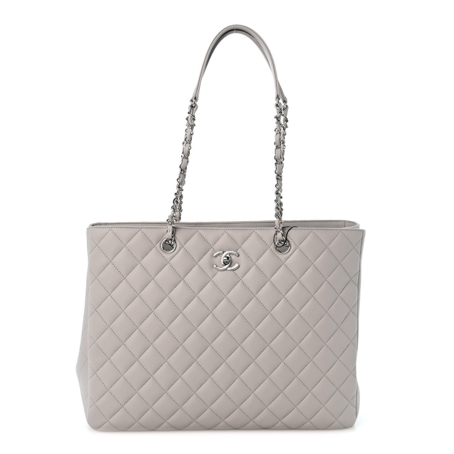 Calfskin Quilted Large Classic Shopping Tote Grey
