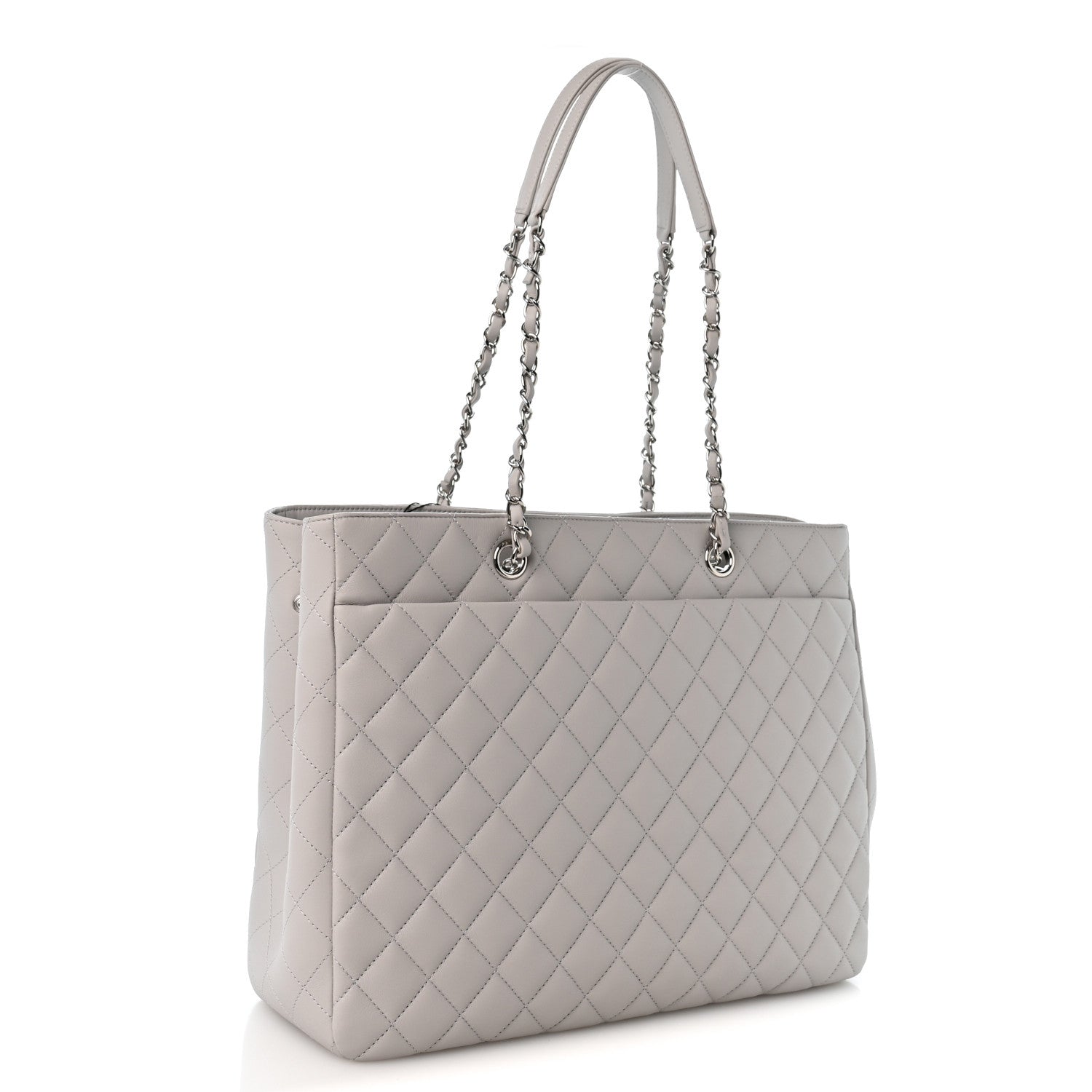 Calfskin Quilted Large Classic Shopping Tote Grey — view 3