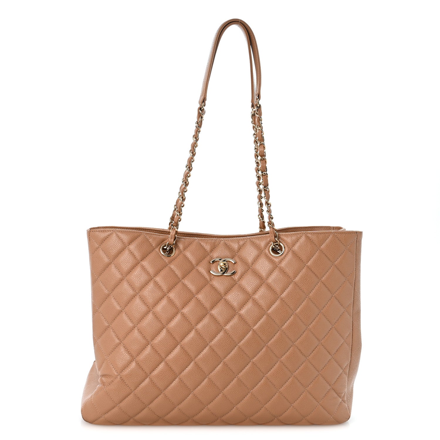 Caviar Quilted Large Classic Shopping Tote Dark Beige