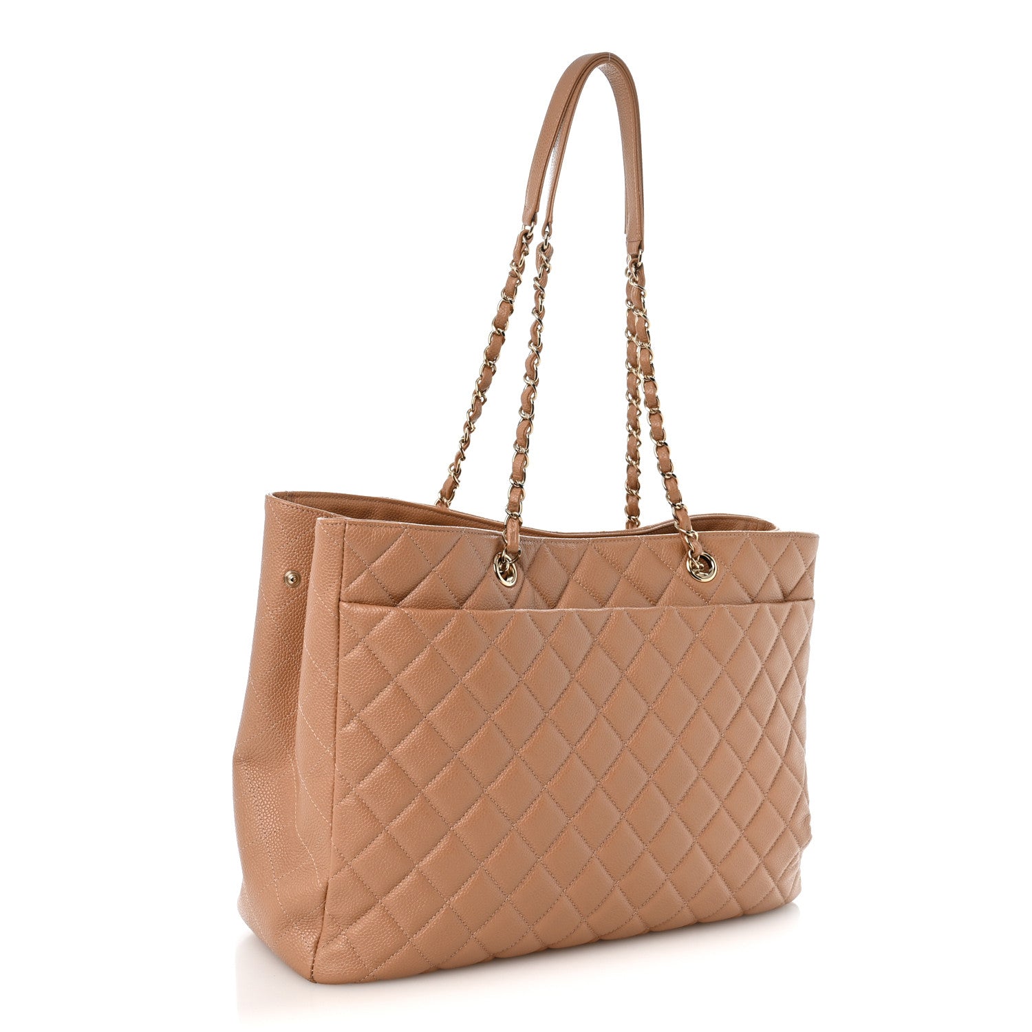 Caviar Quilted Large Classic Shopping Tote Dark Beige — view 3