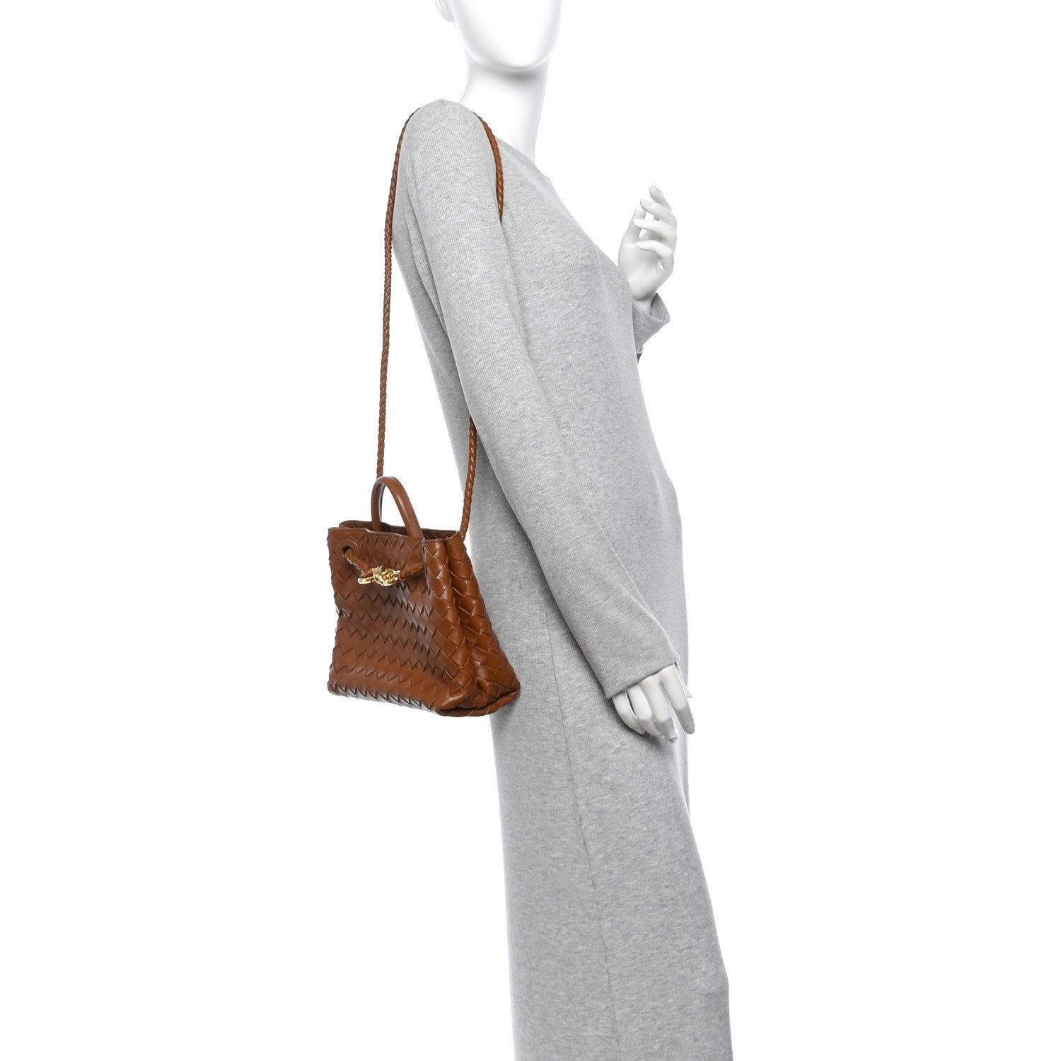 Nappa Intrecciato Small Andiamo Shoulder Bag Amber — view 2
