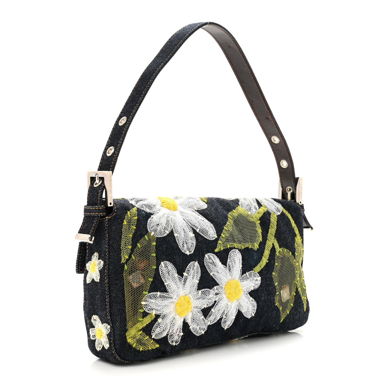 Denim Flower Applique Baguette Blue — view 3