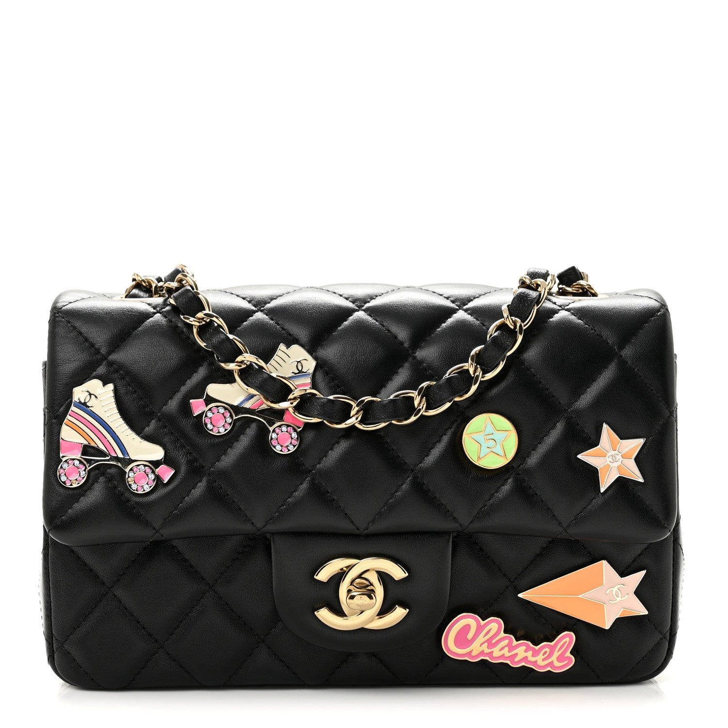 Lambskin Quilted Hollywood Charms Mini Rectangular Flap Black