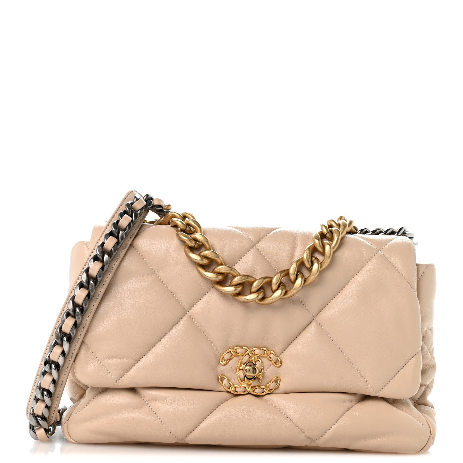 Lambskin Quilted Large Chanel 19 Flap Beige