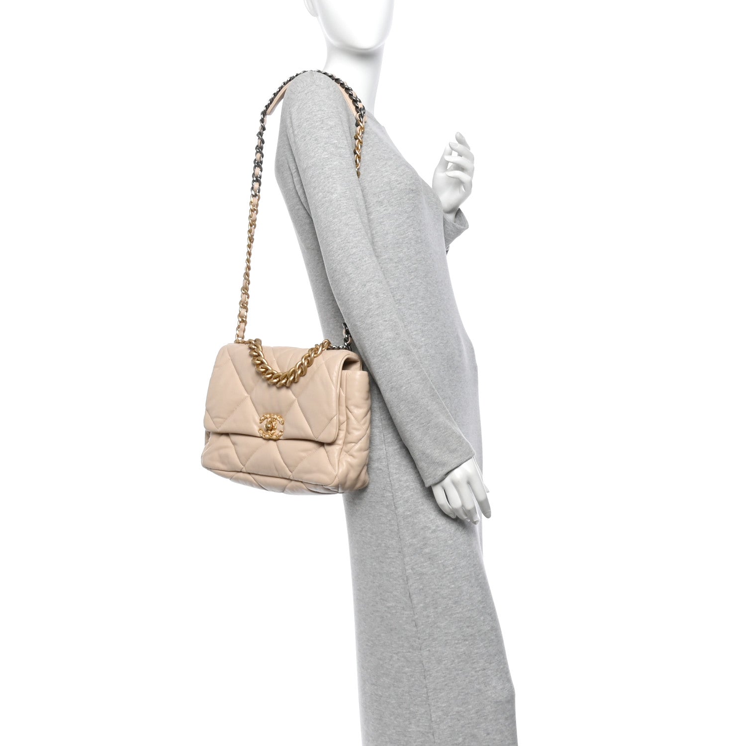Lambskin Quilted Large Chanel 19 Flap Beige — view 2