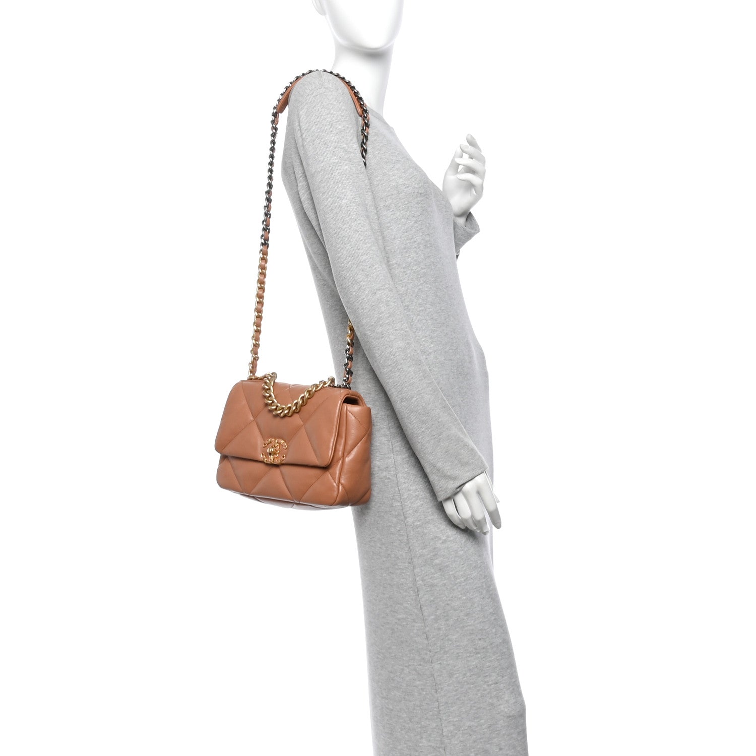 Lambskin Quilted Medium Chanel 19 Flap Brown — view 2