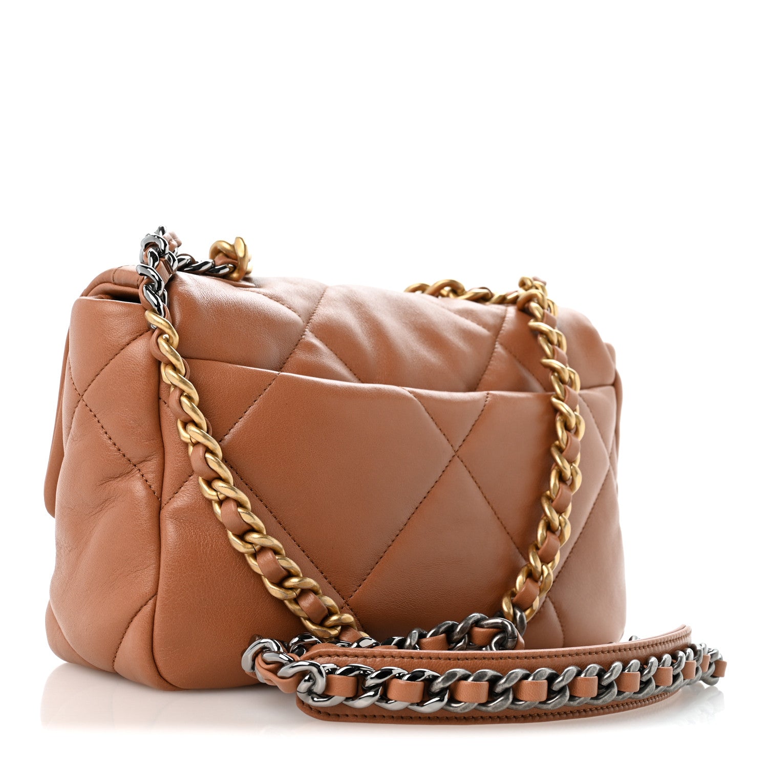 Lambskin Quilted Medium Chanel 19 Flap Brown — view 3