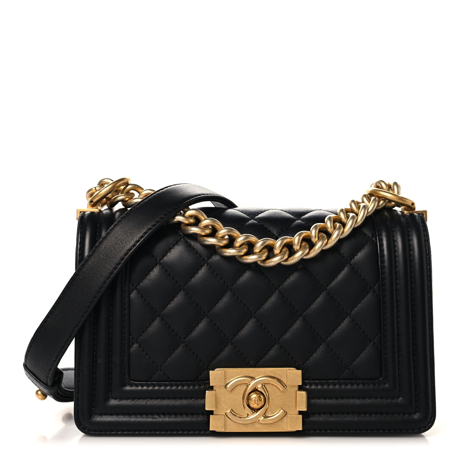 Lambskin Quilted Small Boy Flap Black