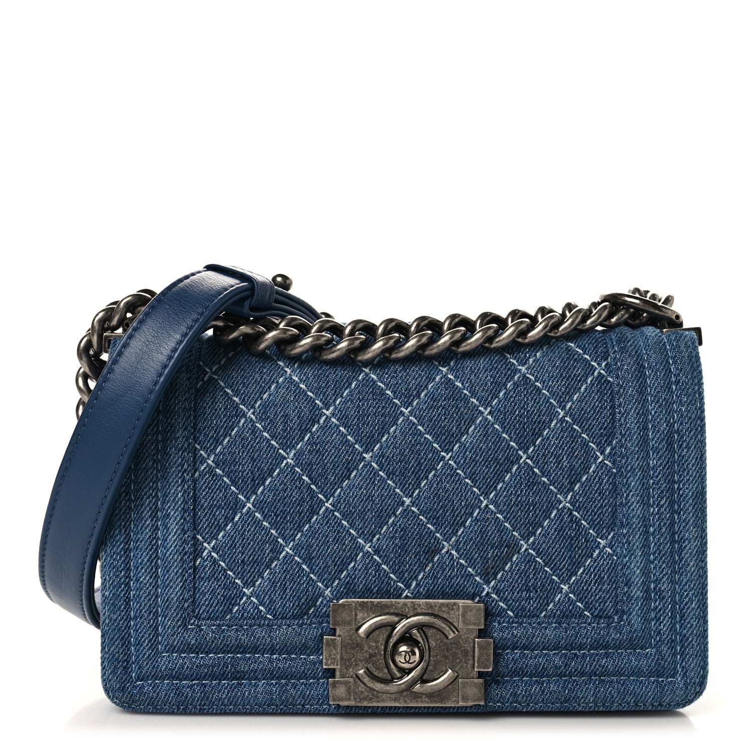Denim Quilted Small Boy Flap Blue
