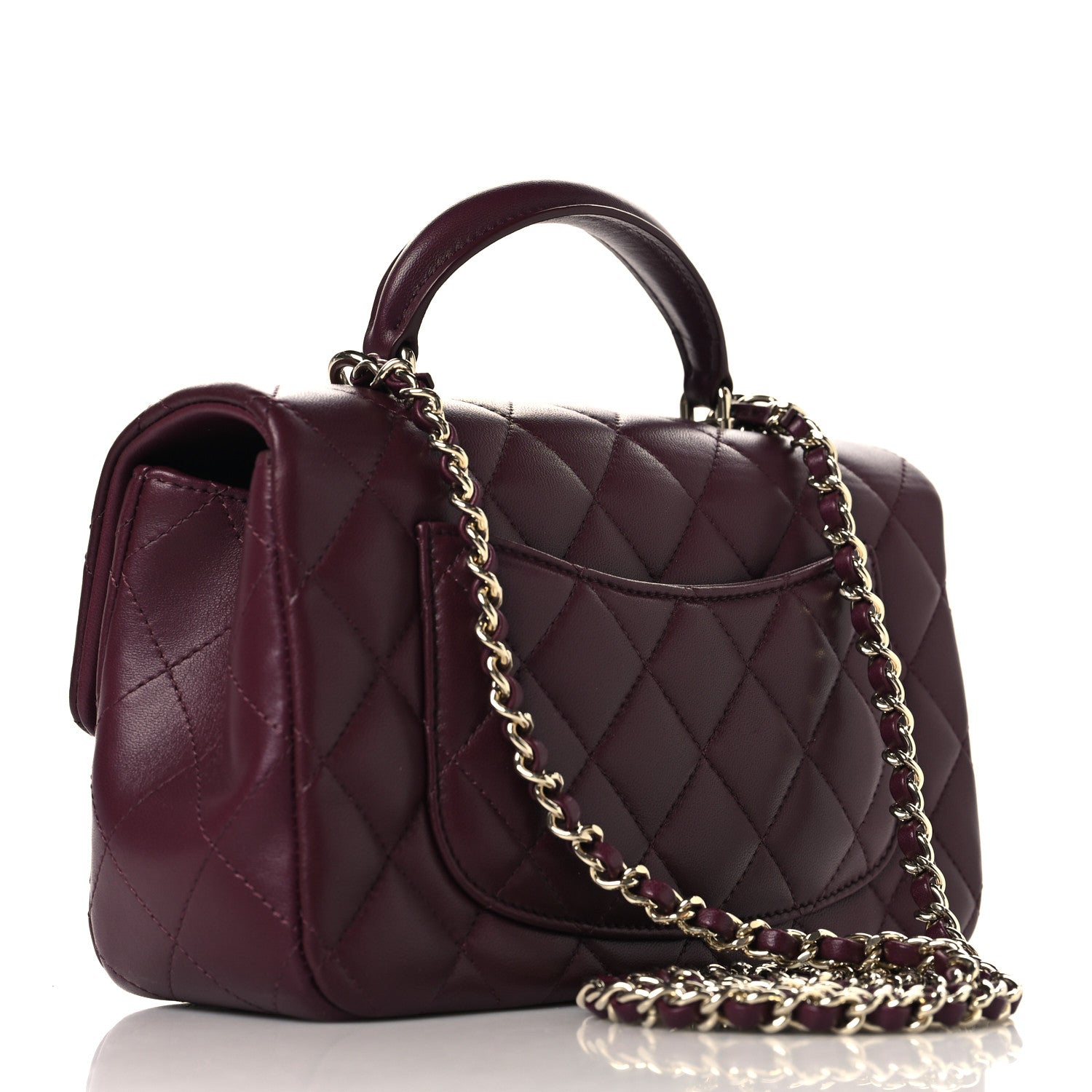 Lambskin Quilted Mini Top Handle Rectangular Flap Burgundy — view 2