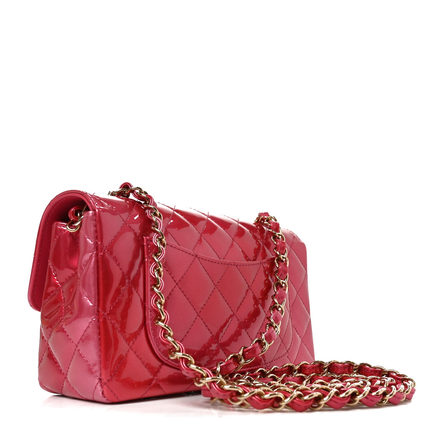 Shaded Patent Calfskin Quilted Mini Rectangular Flap Dark Pink — view 2