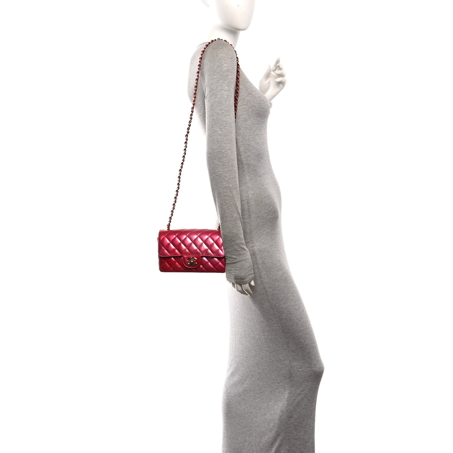 Shaded Patent Calfskin Quilted Mini Rectangular Flap Dark Pink — view 3