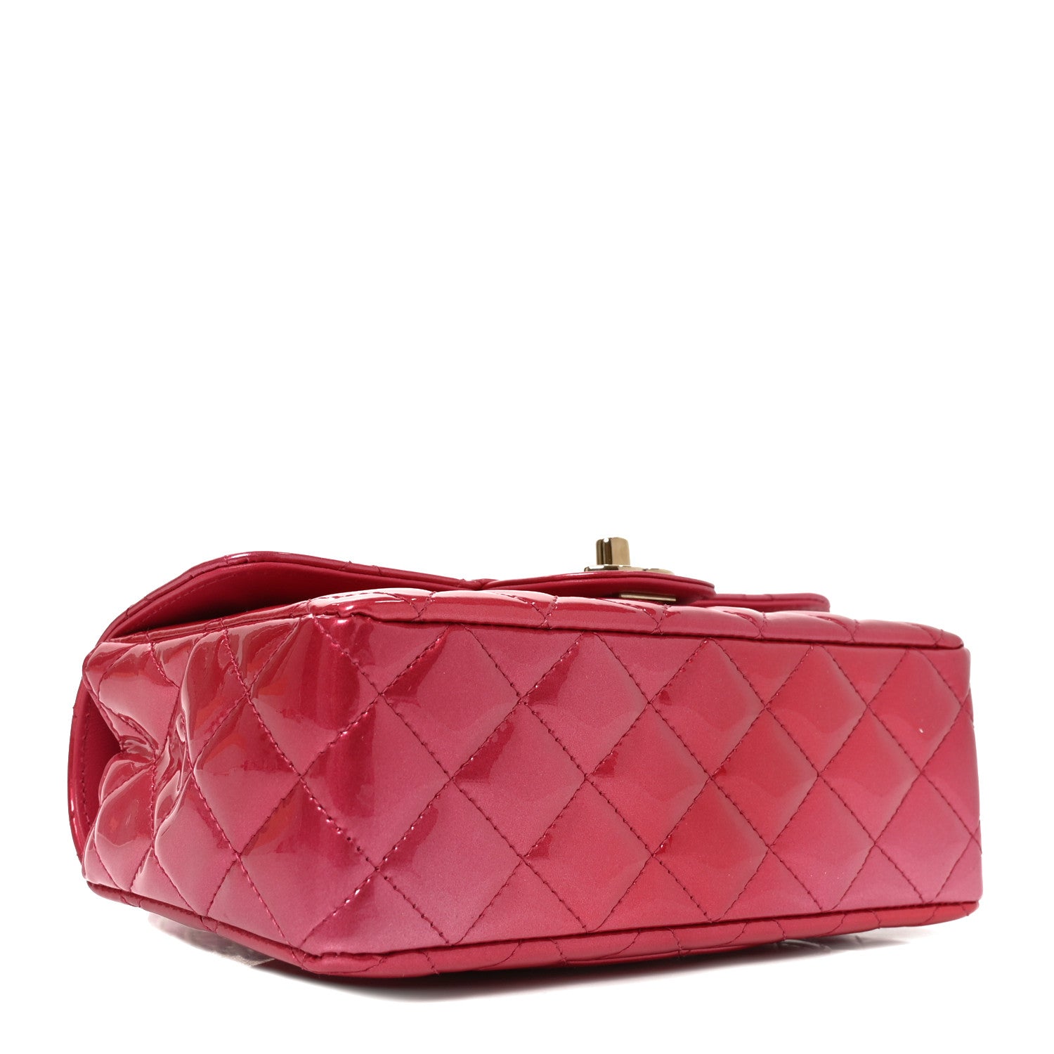 Shaded Patent Calfskin Quilted Mini Rectangular Flap Dark Pink — view 4