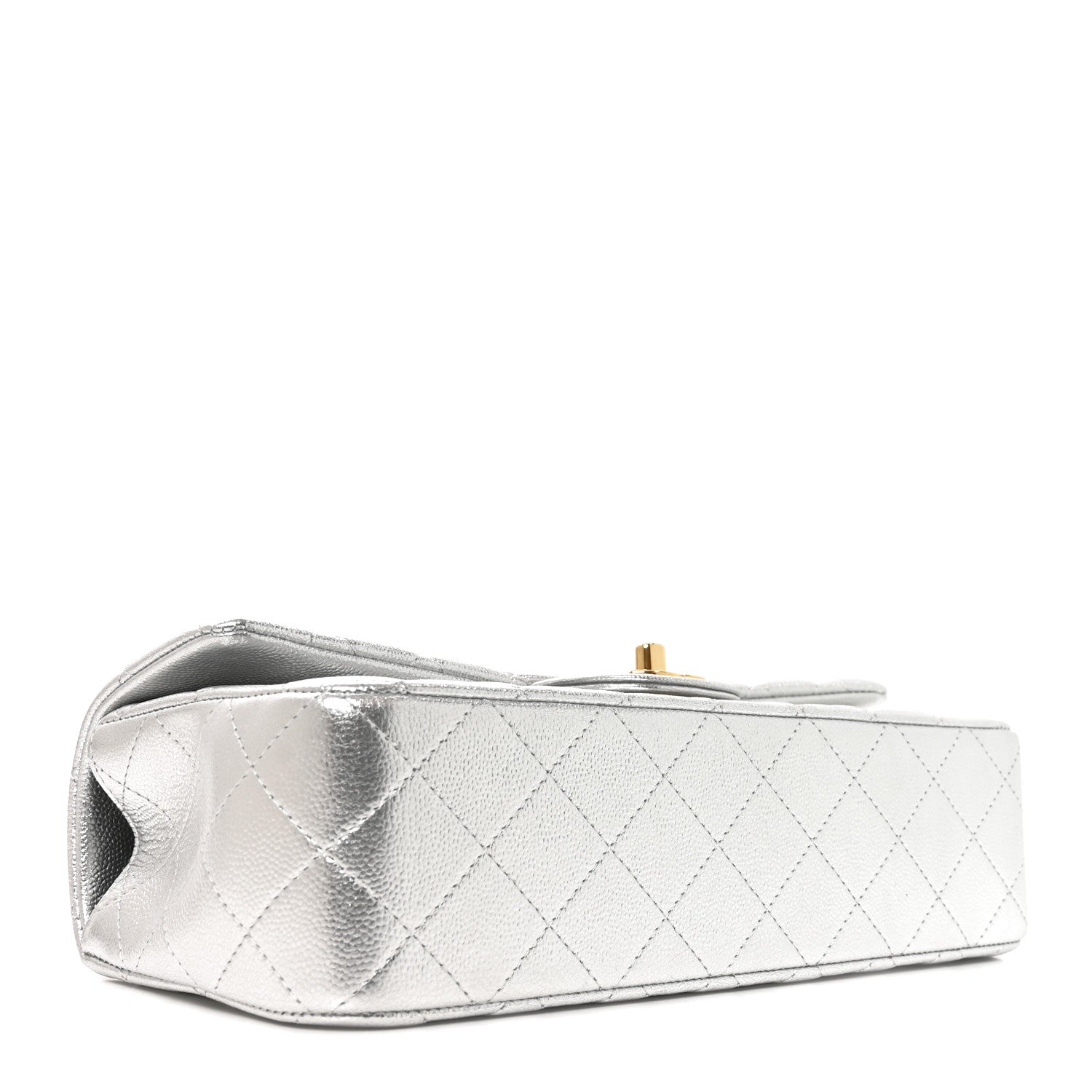 Metallic Caviar Quilted Top Handle East West Flap Silver — view 4