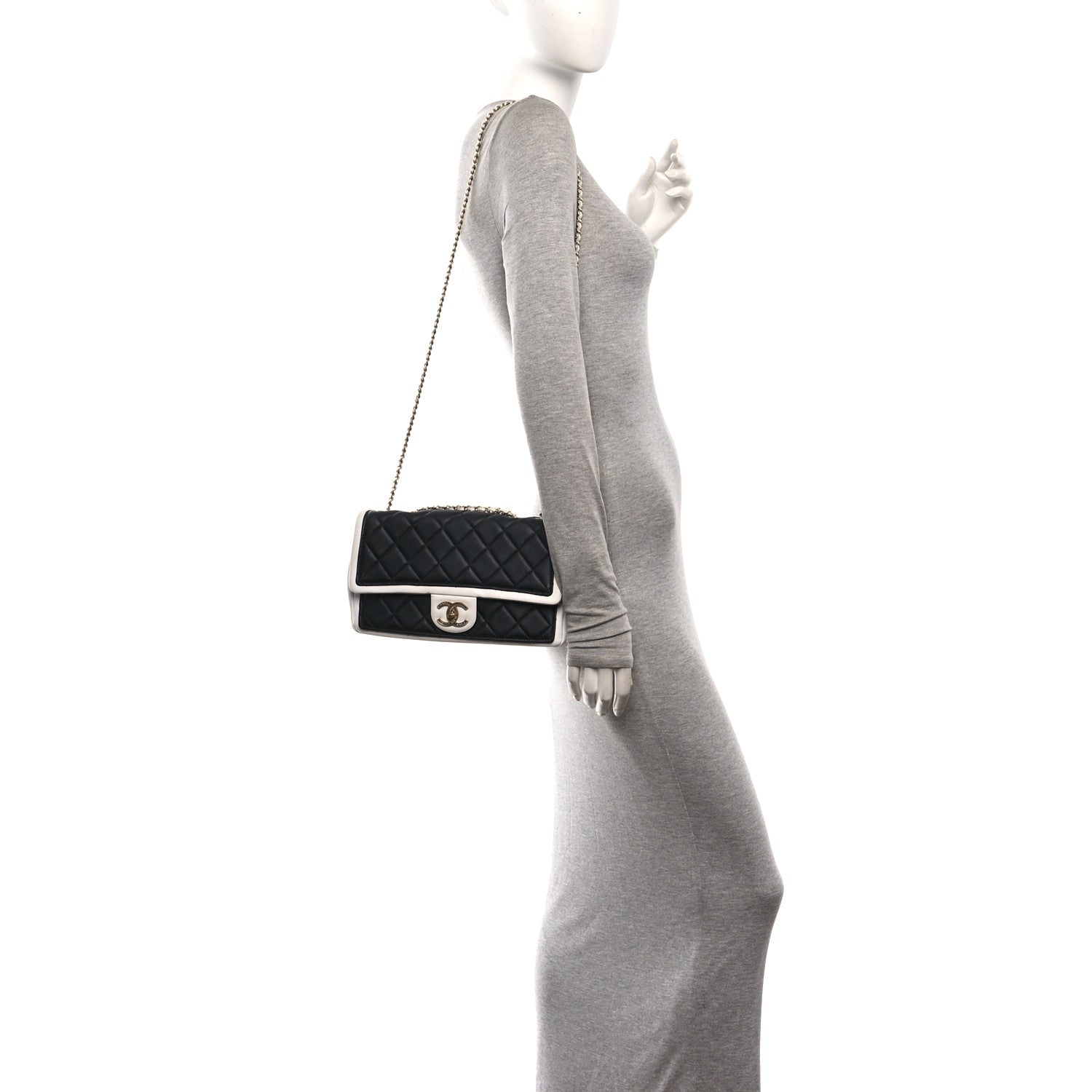 Lambskin Quilted Graphic Medium Flap Black White — view 3