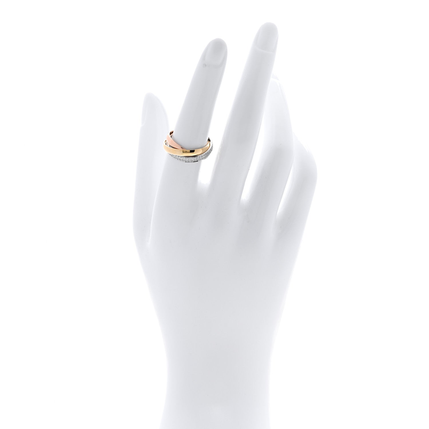 18K White Yellow Pink Gold Diamond Small Trinity Paved Ring 53 6.5 — view 2