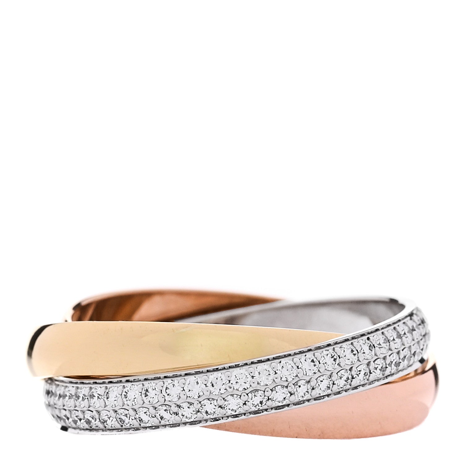 18K White Yellow Pink Gold Diamond Small Trinity Paved Ring 53 6.5 — view 3