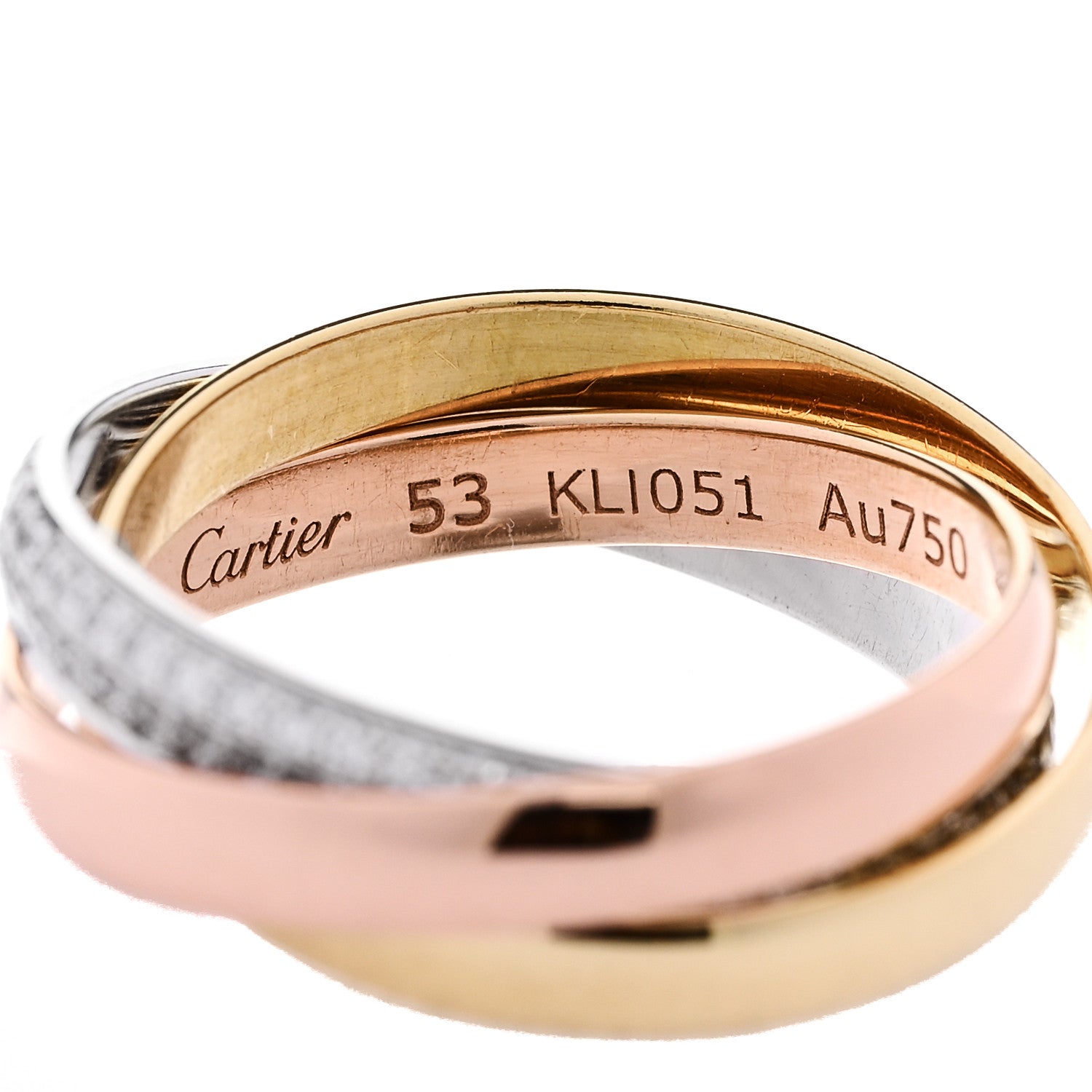 18K White Yellow Pink Gold Diamond Small Trinity Paved Ring 53 6.5 — view 4