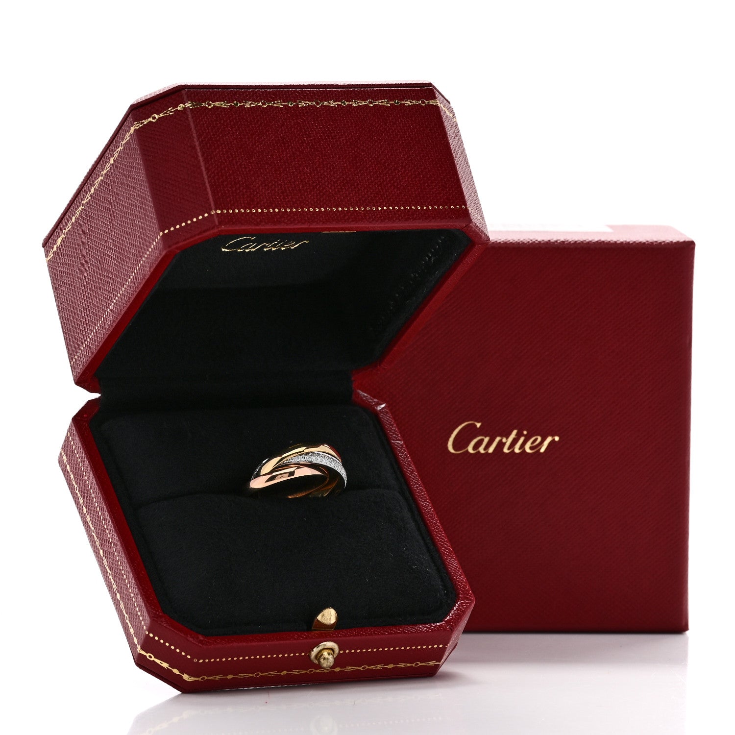 18K White Yellow Pink Gold Diamond Small Trinity Paved Ring 53 6.5 — view 5