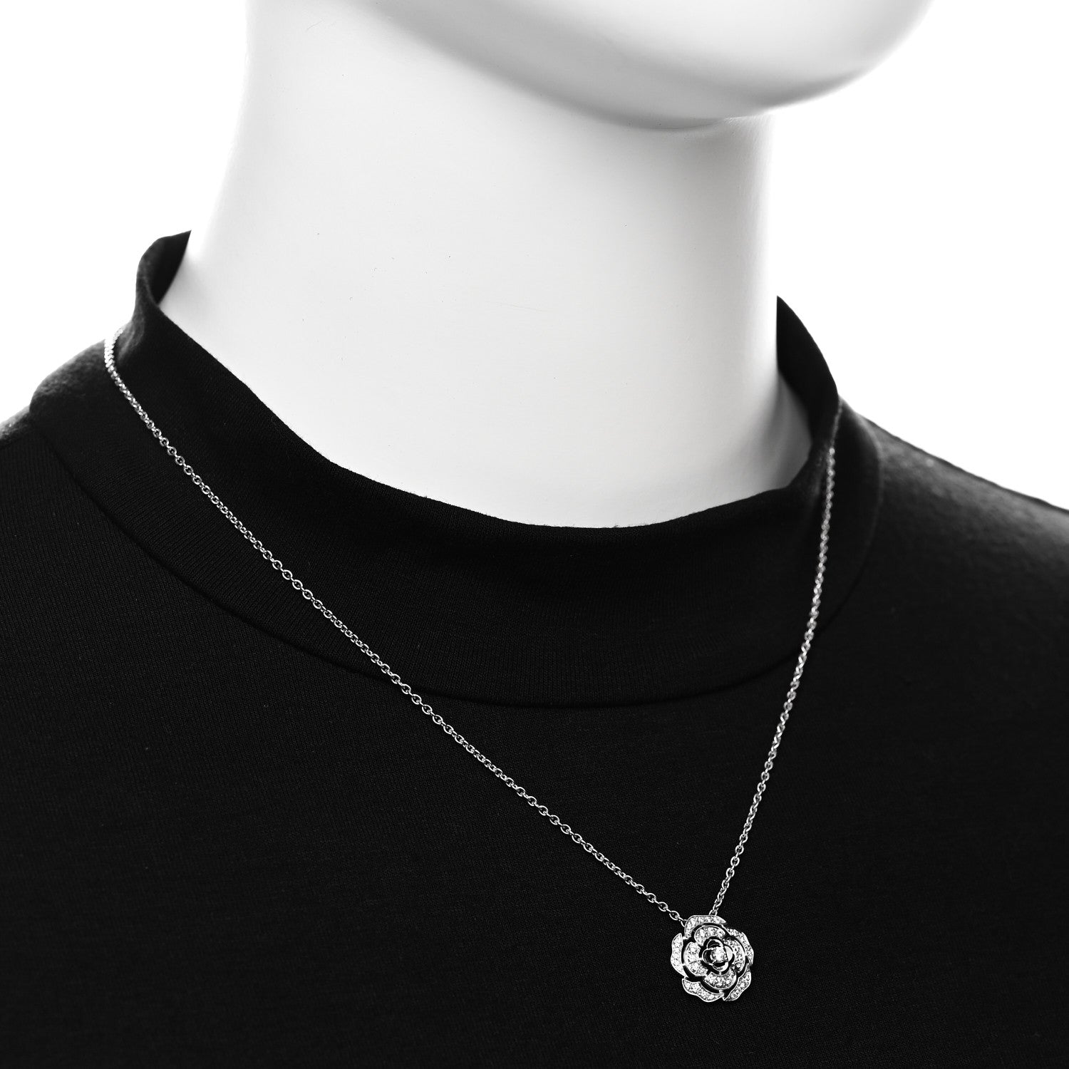 18K White Gold Diamond Bouton de Camelia Pendant Necklace — view 2