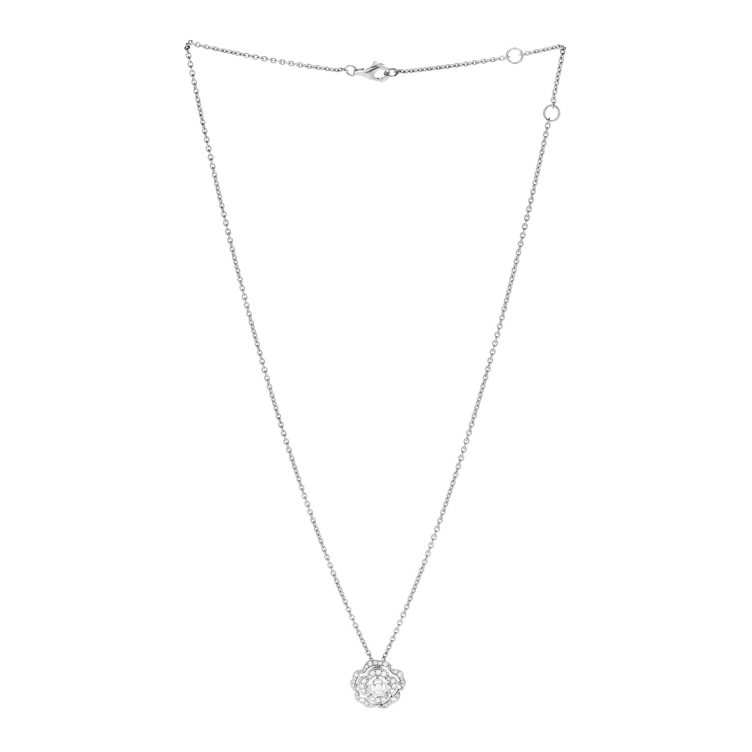 18K White Gold Diamond Bouton de Camelia Pendant Necklace — view 3