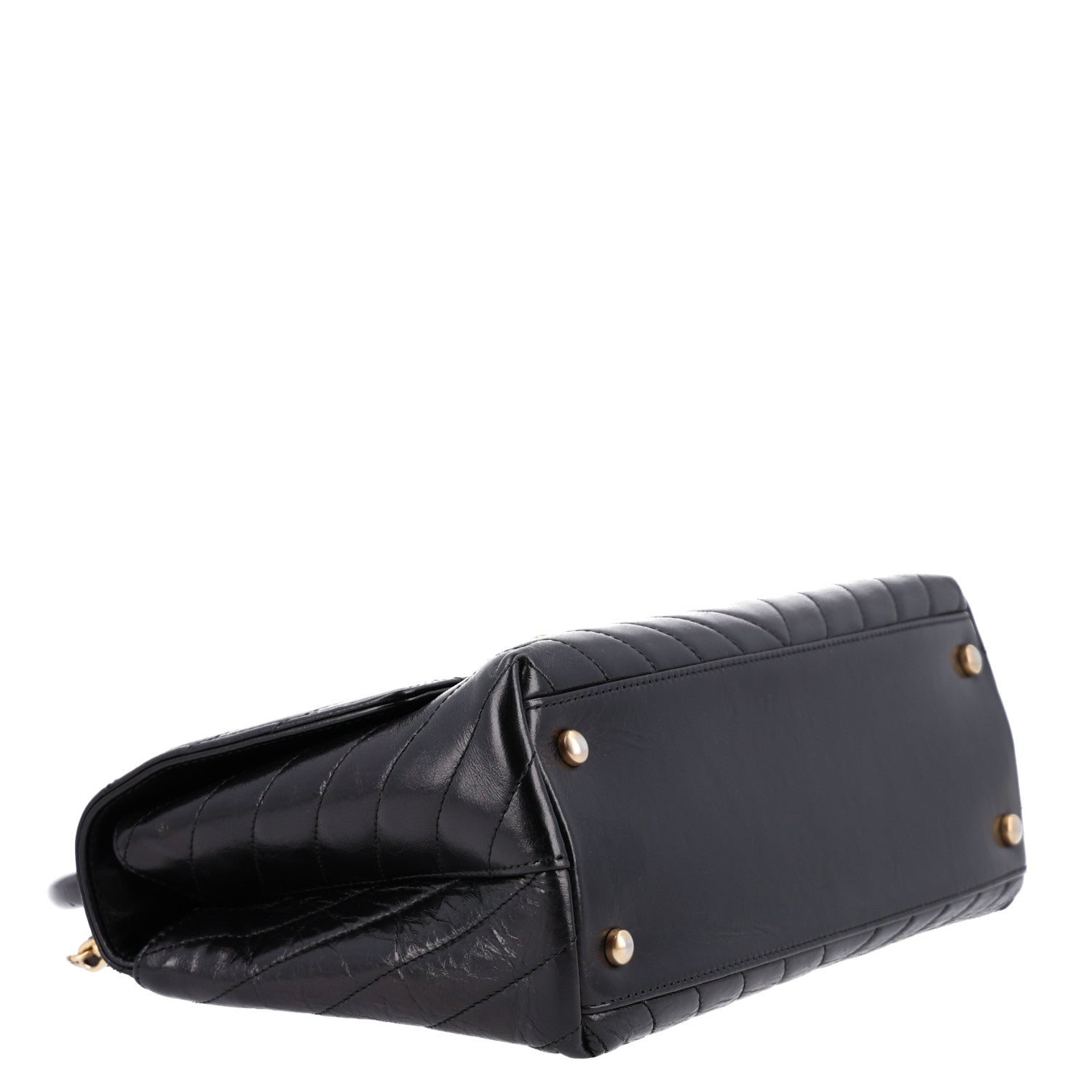 Aged Calfskin Chevron Quilted Small Coco Handle Flap Black — view 4