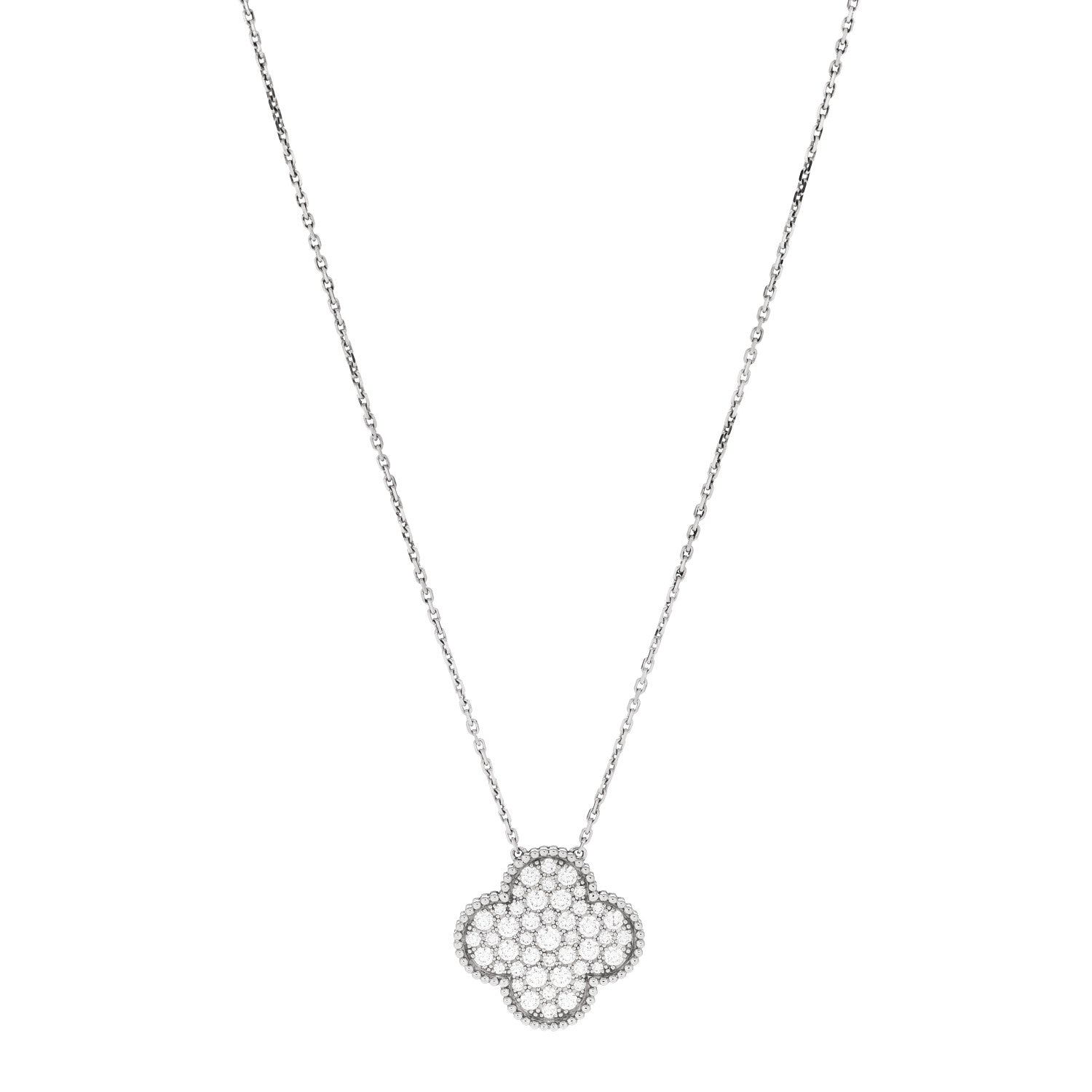 18K White Gold Diamond Magic Alhambra Pendant Necklace