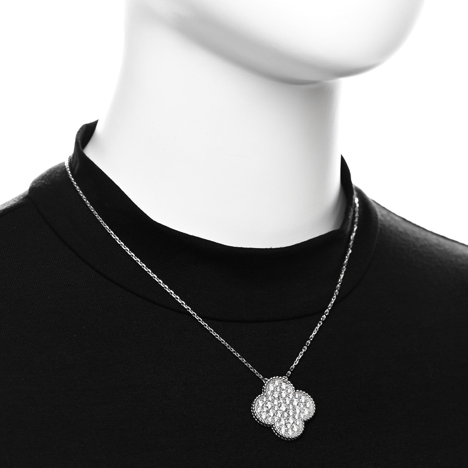 18K White Gold Diamond Magic Alhambra Pendant Necklace — view 2