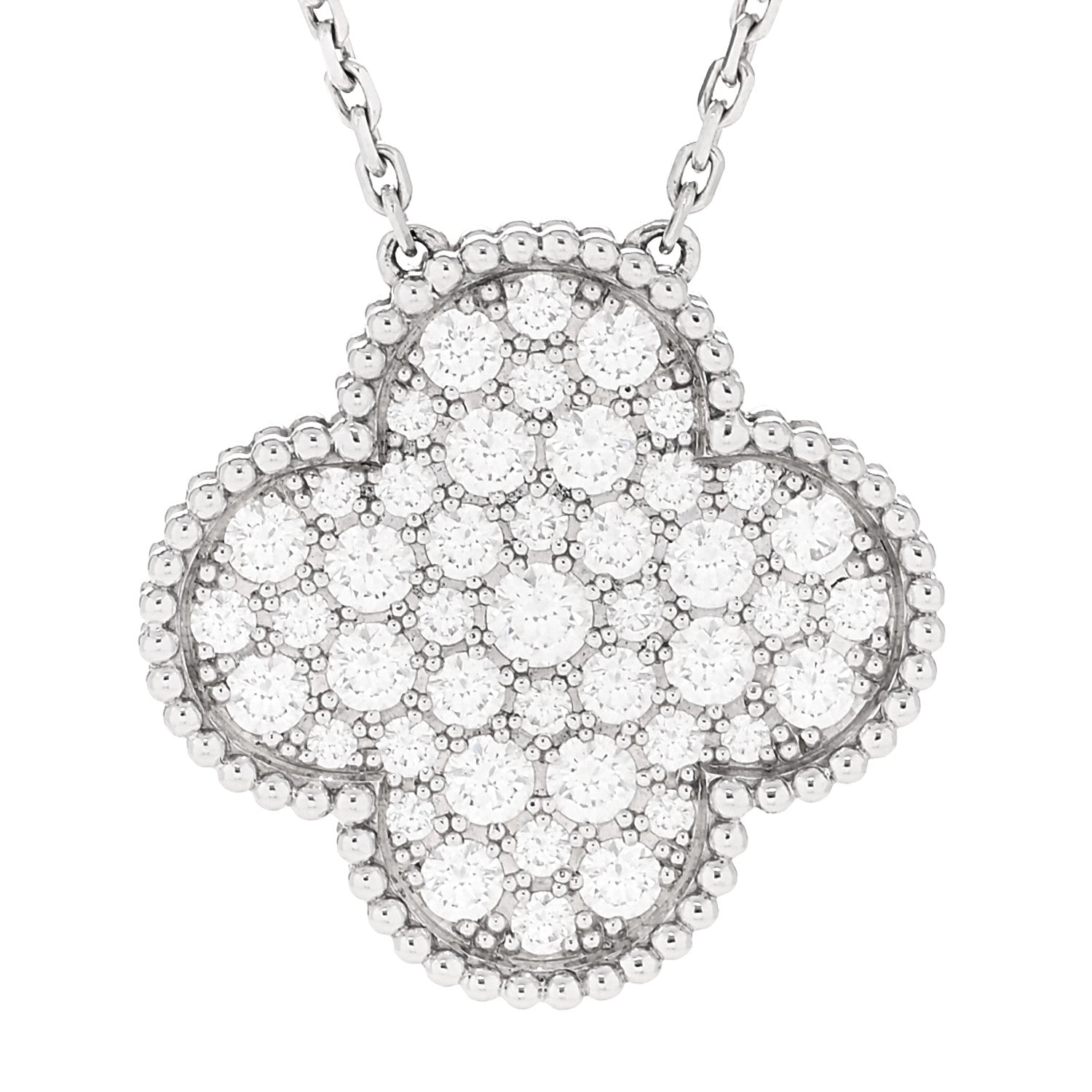 18K White Gold Diamond Magic Alhambra Pendant Necklace — view 4