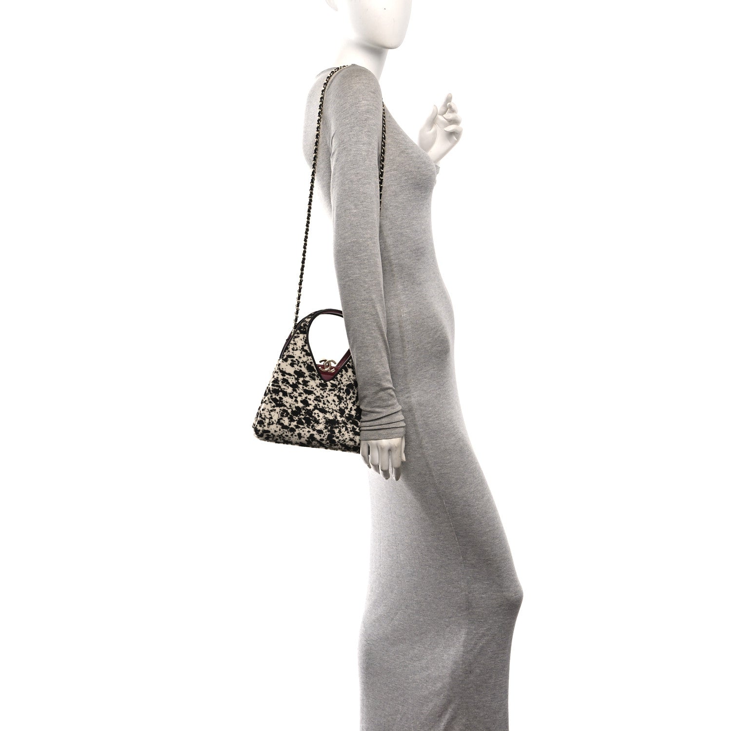 Pony Hair Printed Chic Lady Small Shopping Tote White Black — view 2