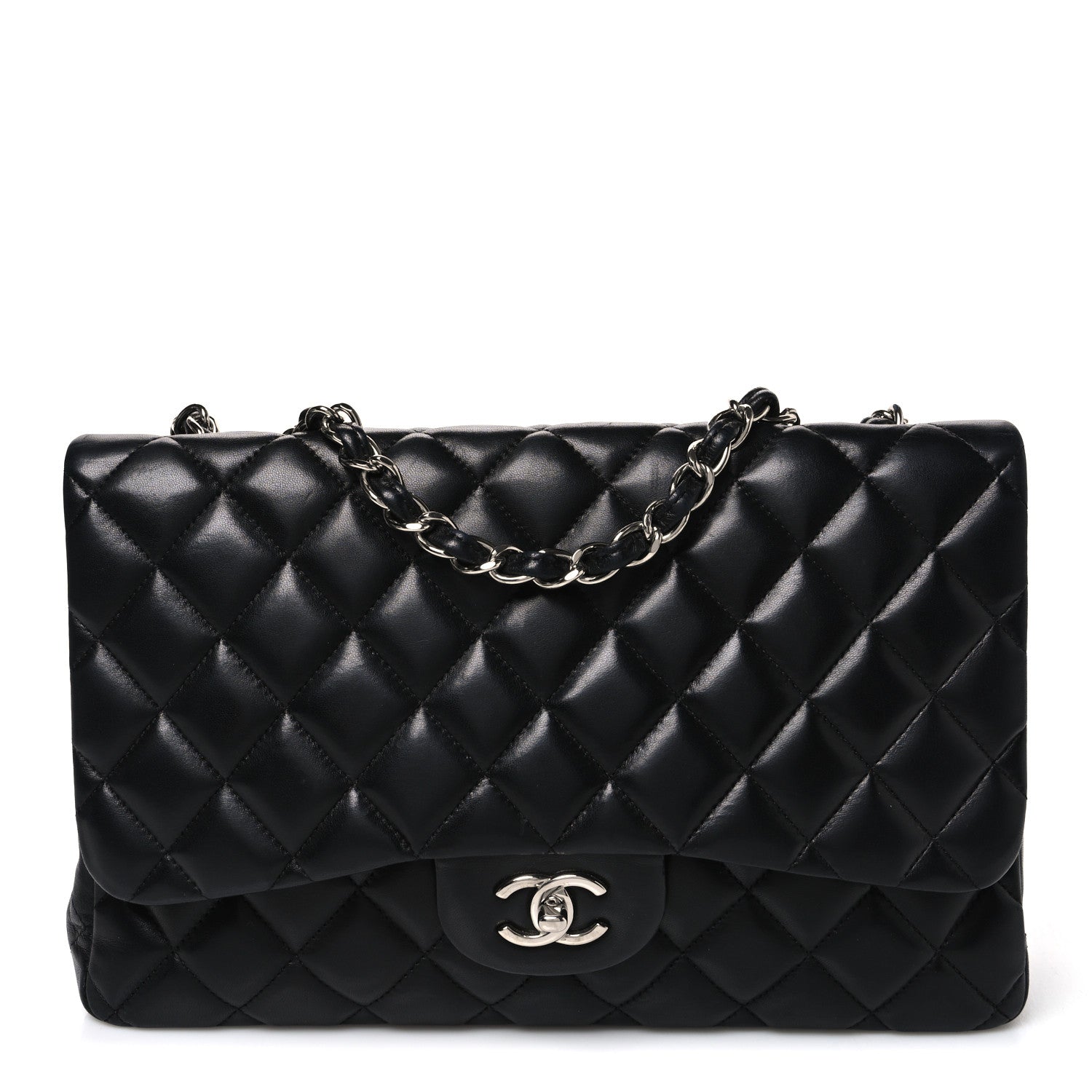 Lambskin Quilted Jumbo Single Flap Black