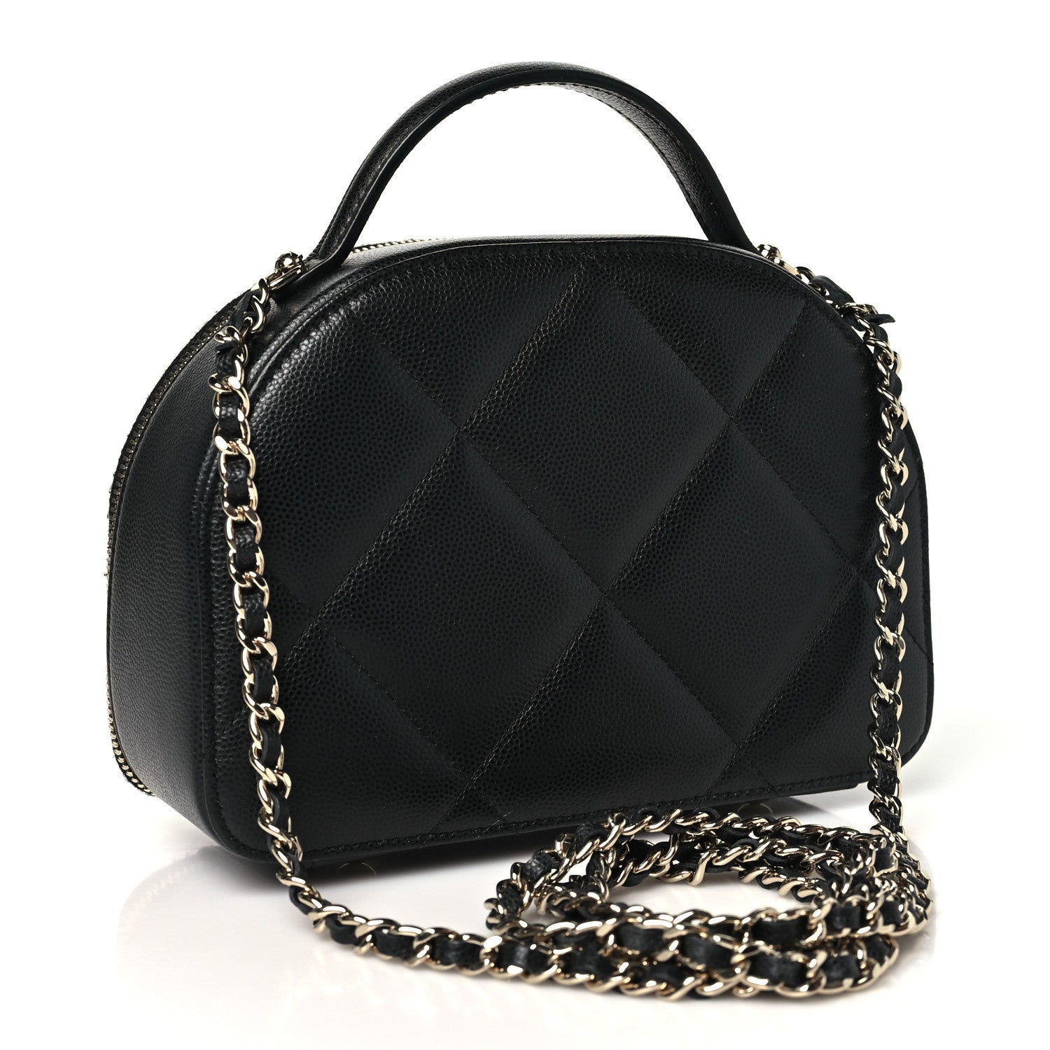 Grained Calfskin Quilted Top Handle Chain Clutch Black — view 3