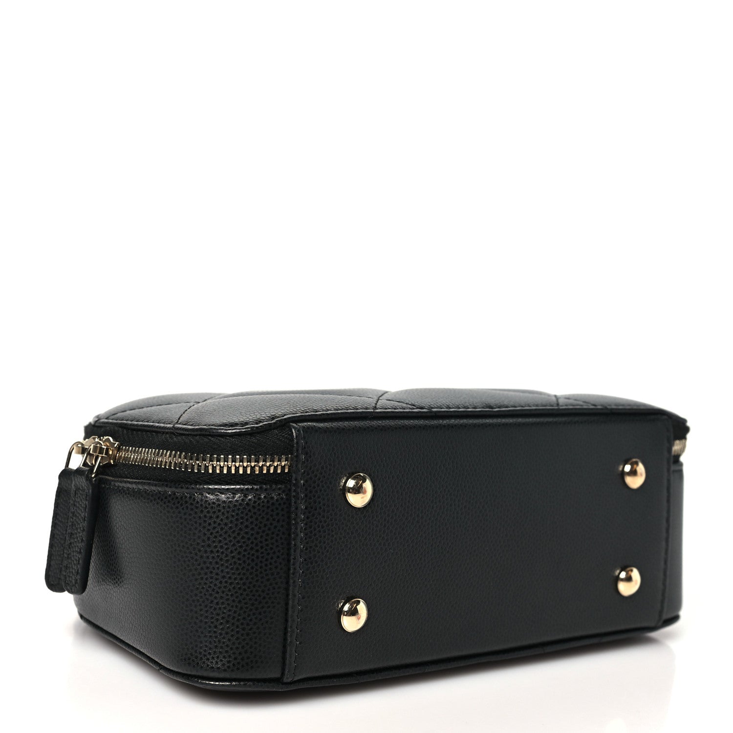 Grained Calfskin Quilted Top Handle Chain Clutch Black — view 4