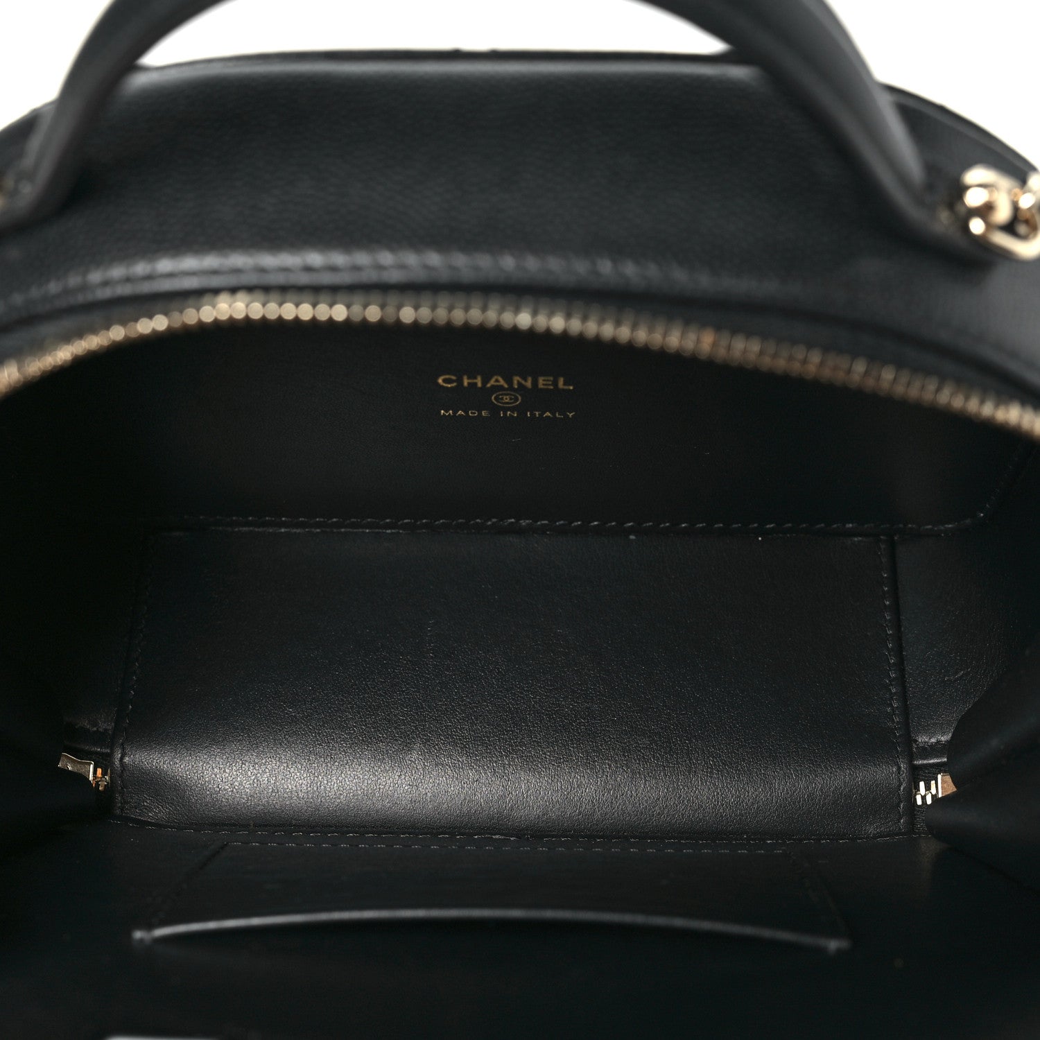 Grained Calfskin Quilted Top Handle Chain Clutch Black — view 5