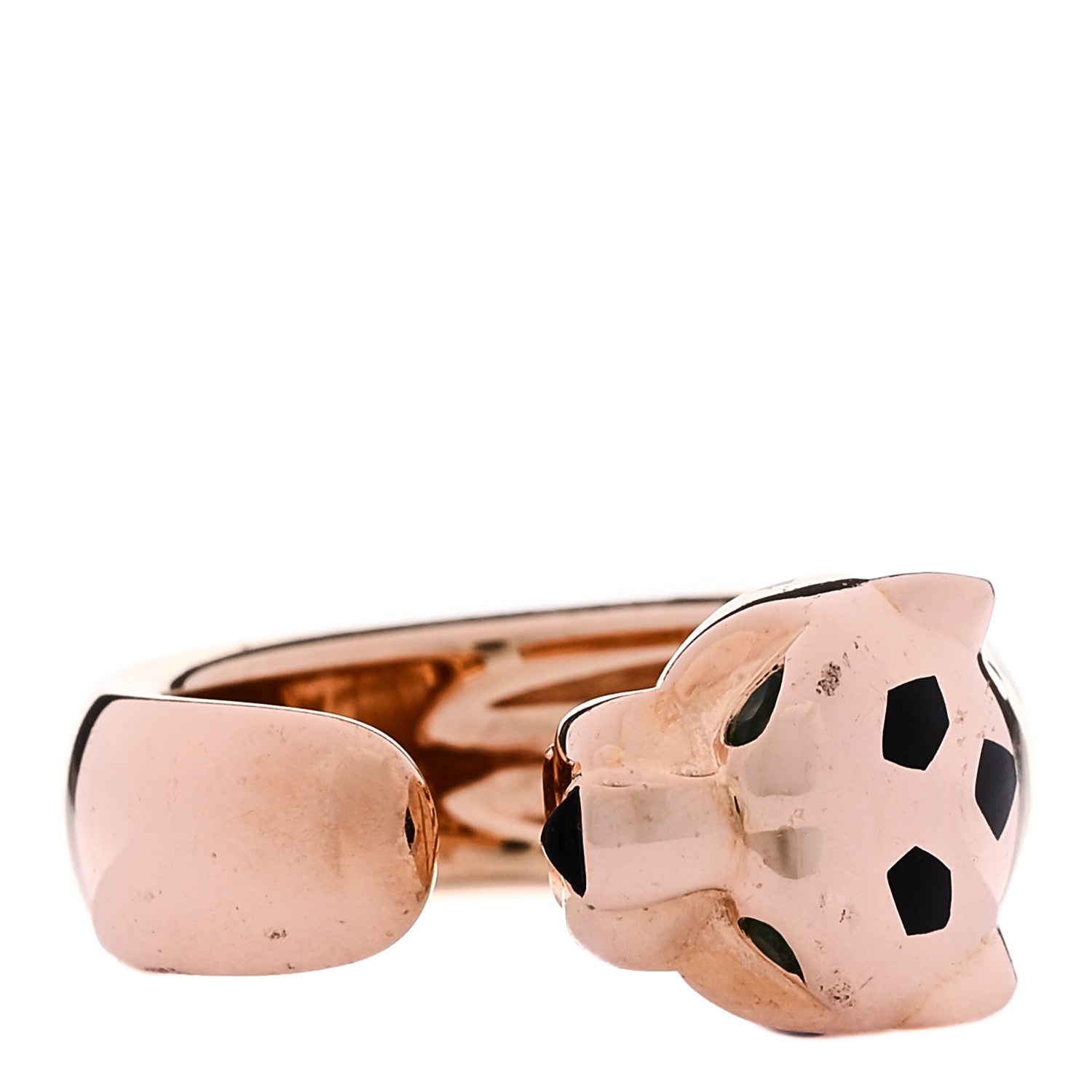 18K Pink Gold Black Lacquer Tsavorite Black Onyx Medium Panthere De Cartier Ring 50 5.5